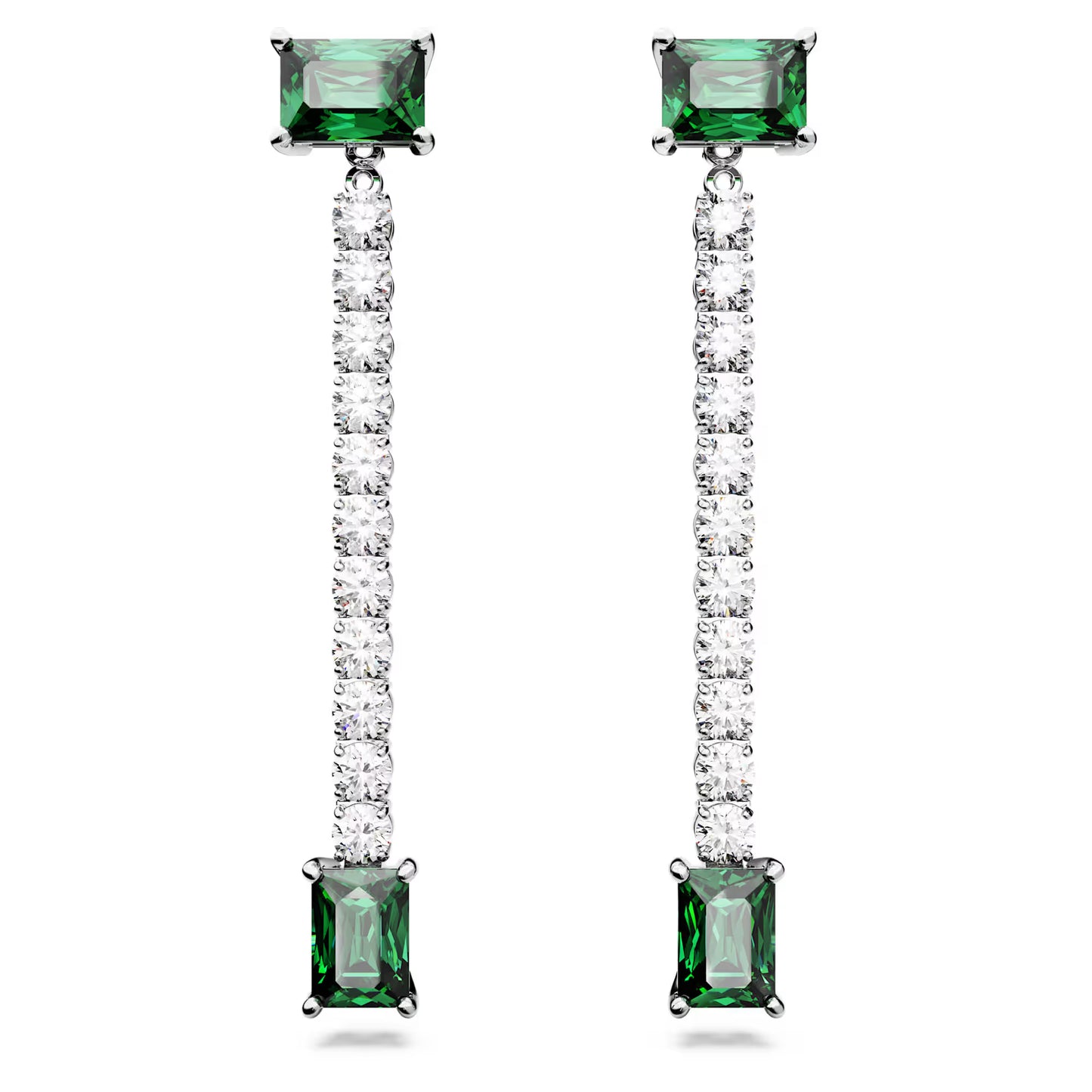 Matrix drop earrings, Mixed cuts, Green, Rhodium
