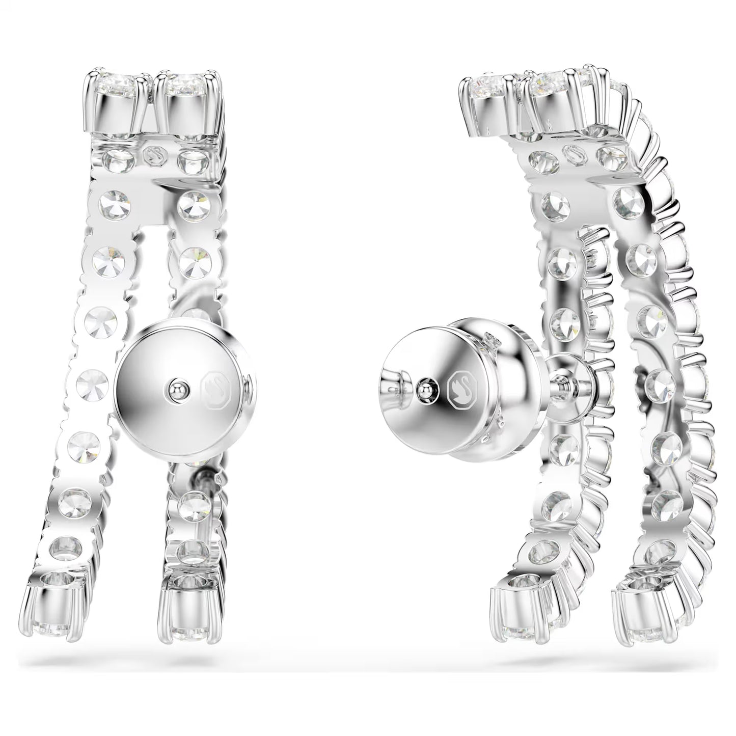 Matrix ear cuffs, Round cut, White, Rhodium