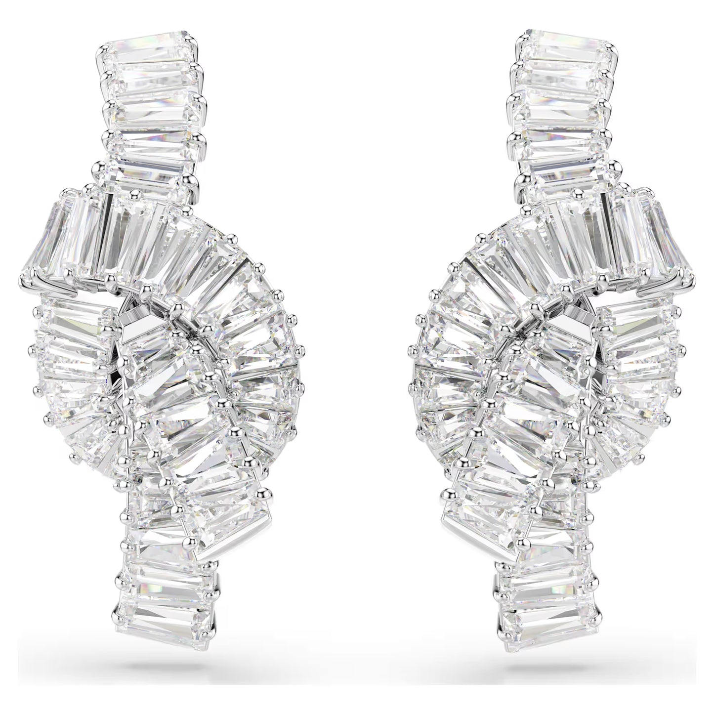 Matrix earrings, Baguette cut, Knot, White, Rhodium plated