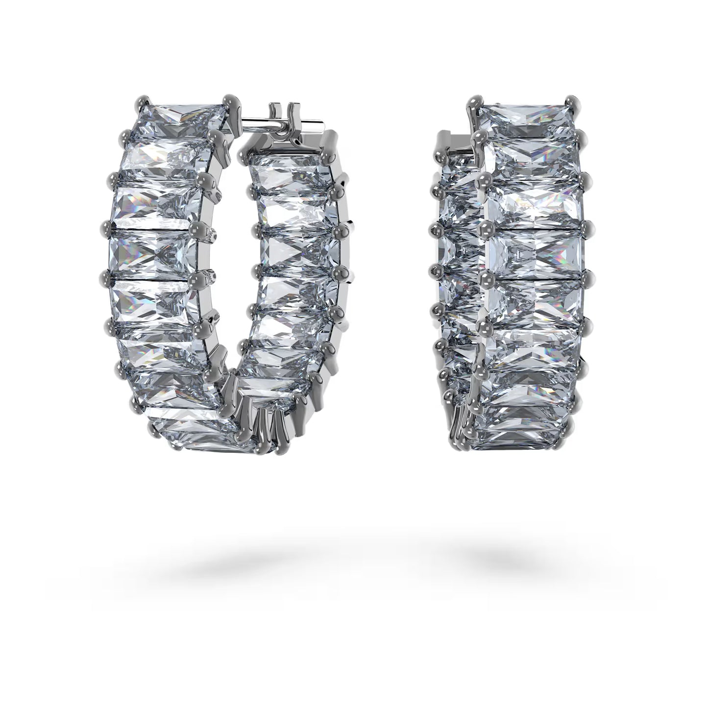 Matrix hoop earrings, Baguette cut, Gray Ruthenium