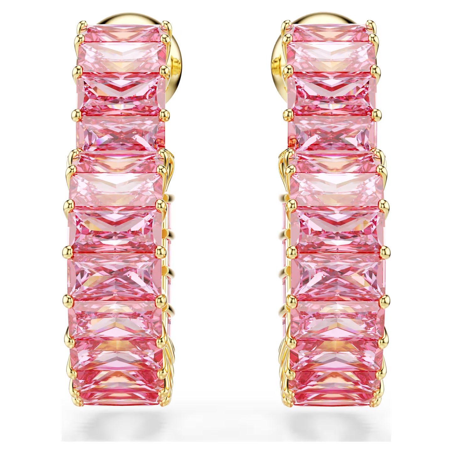 Matrix hoop earrings, Baguette cut, Heart, Pink,