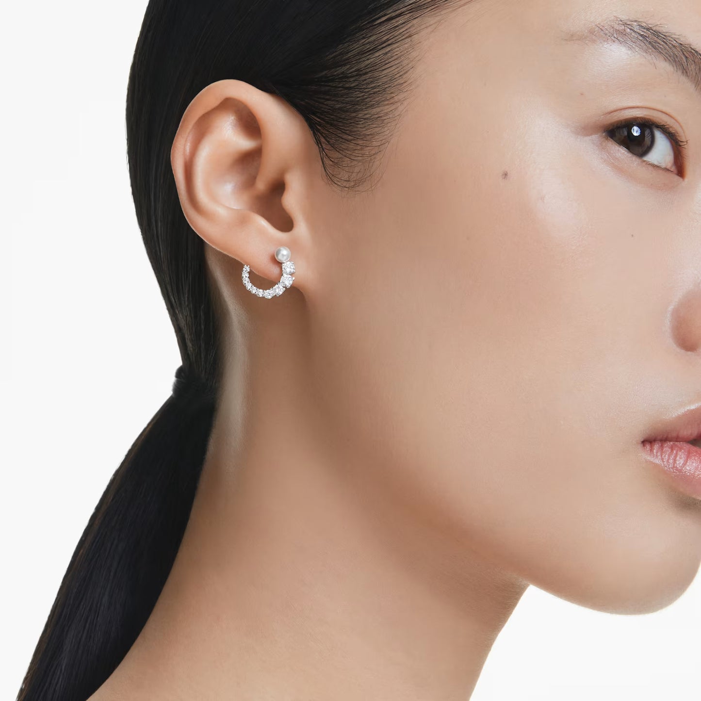 Matrix hoop earrings, Crystal pearl, Round cut