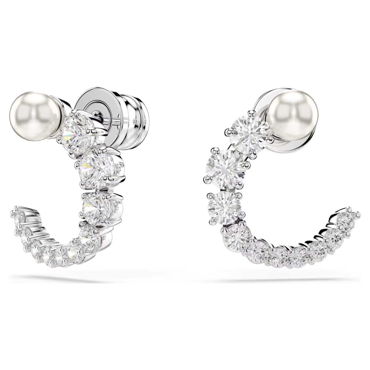 Matrix hoop earrings, Crystal pearl, Round cut