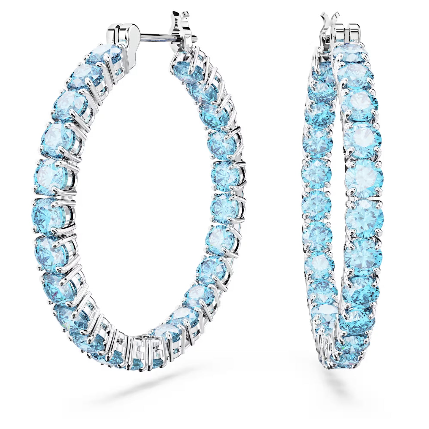 Matrix hoop earrings, Round cut, Blue, Rhodium pla