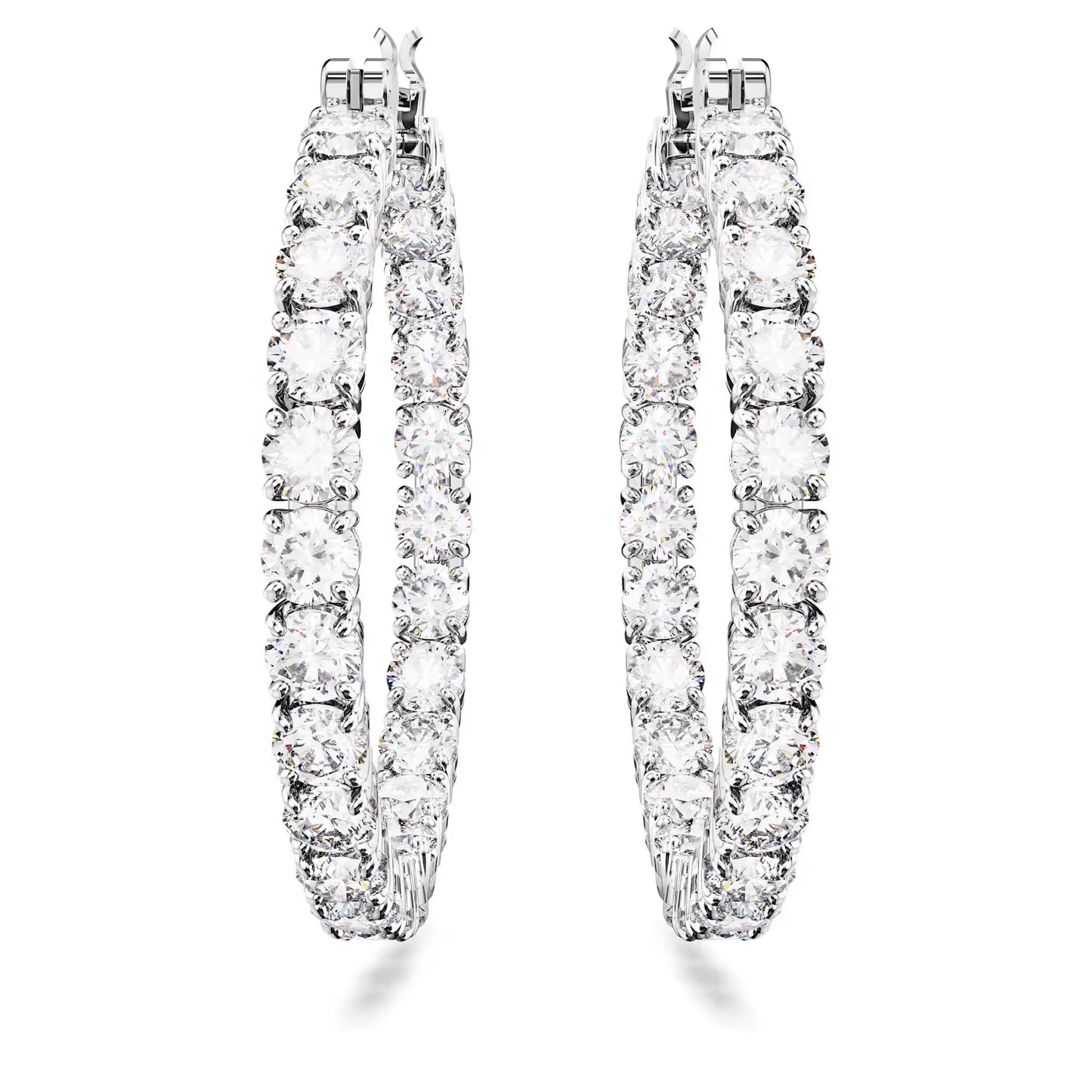 Matrix hoop earrings, Round cut, White, Rhodium