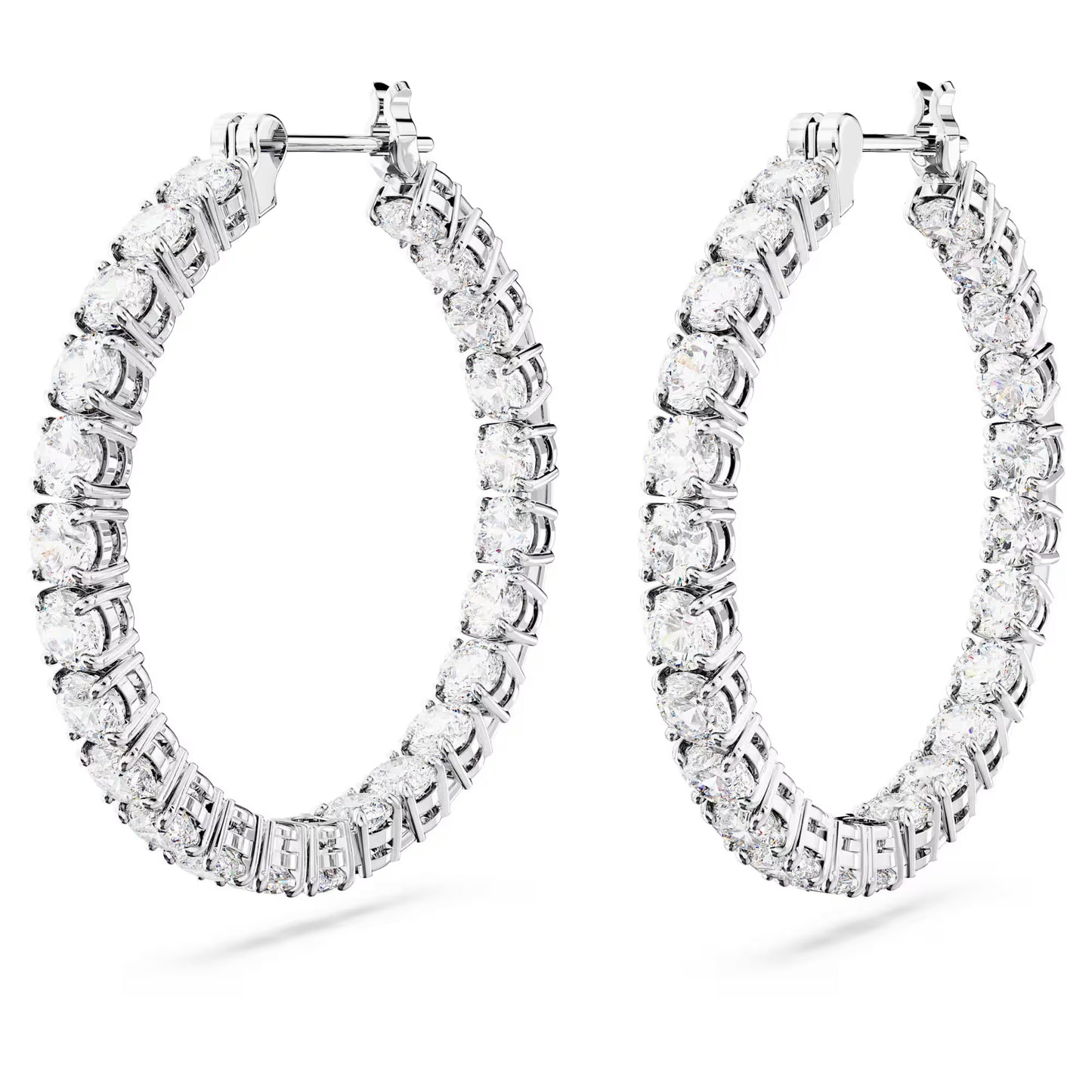 Matrix hoop earrings, Round cut, White, Rhodium