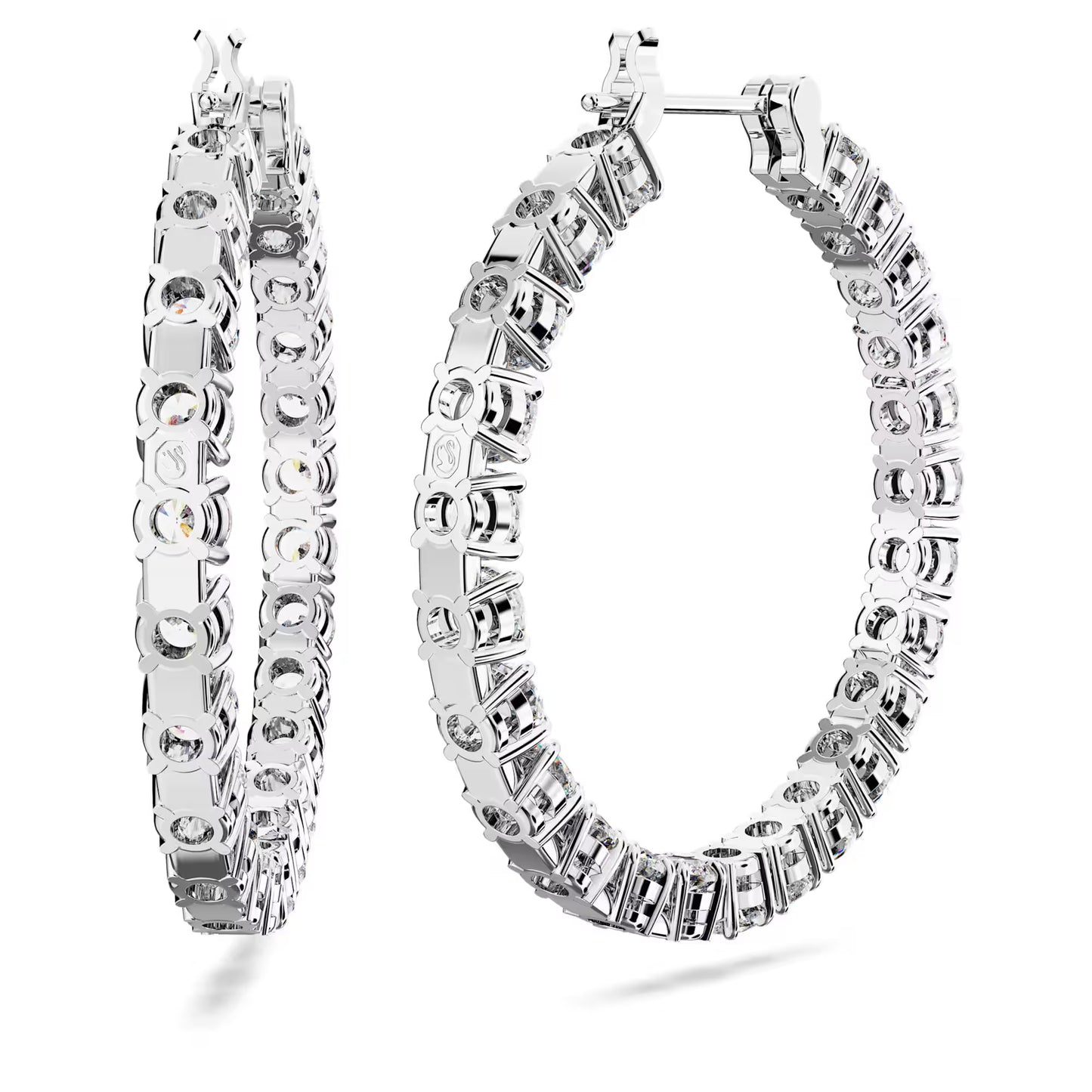 Matrix hoop earrings, Round cut, White, Rhodium