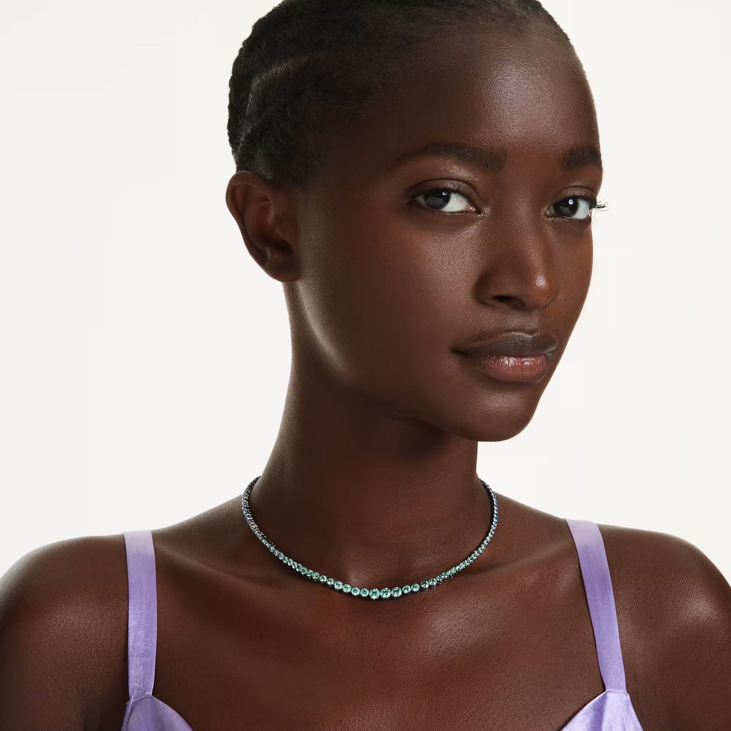 Matrix necklace, Gradient of round cuts, Multicoloured, Ruthenium plated