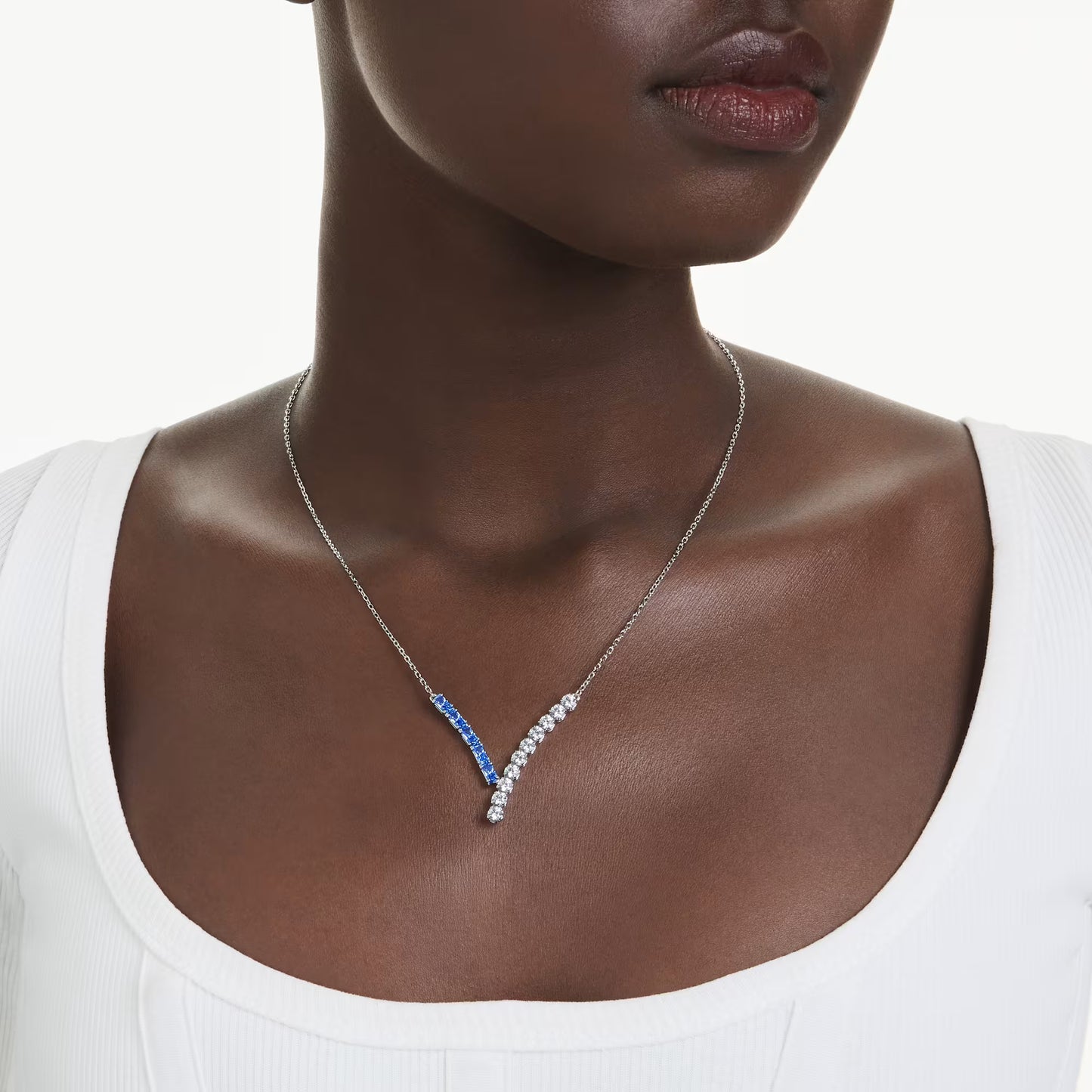 Matrix pendant, Mixed cuts, Blue, Rhodium plated