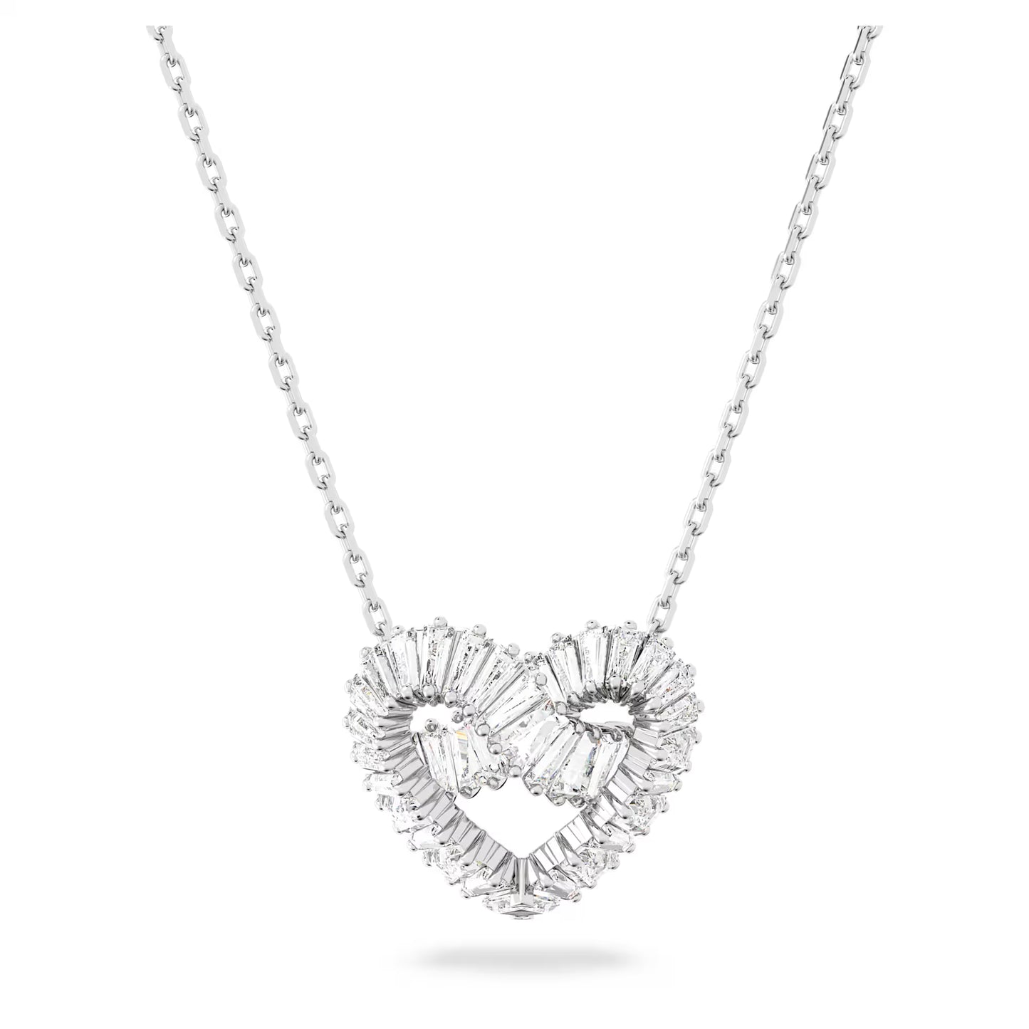 Matrix pendant, Mixed cuts, Heart, White, Rhodium plated