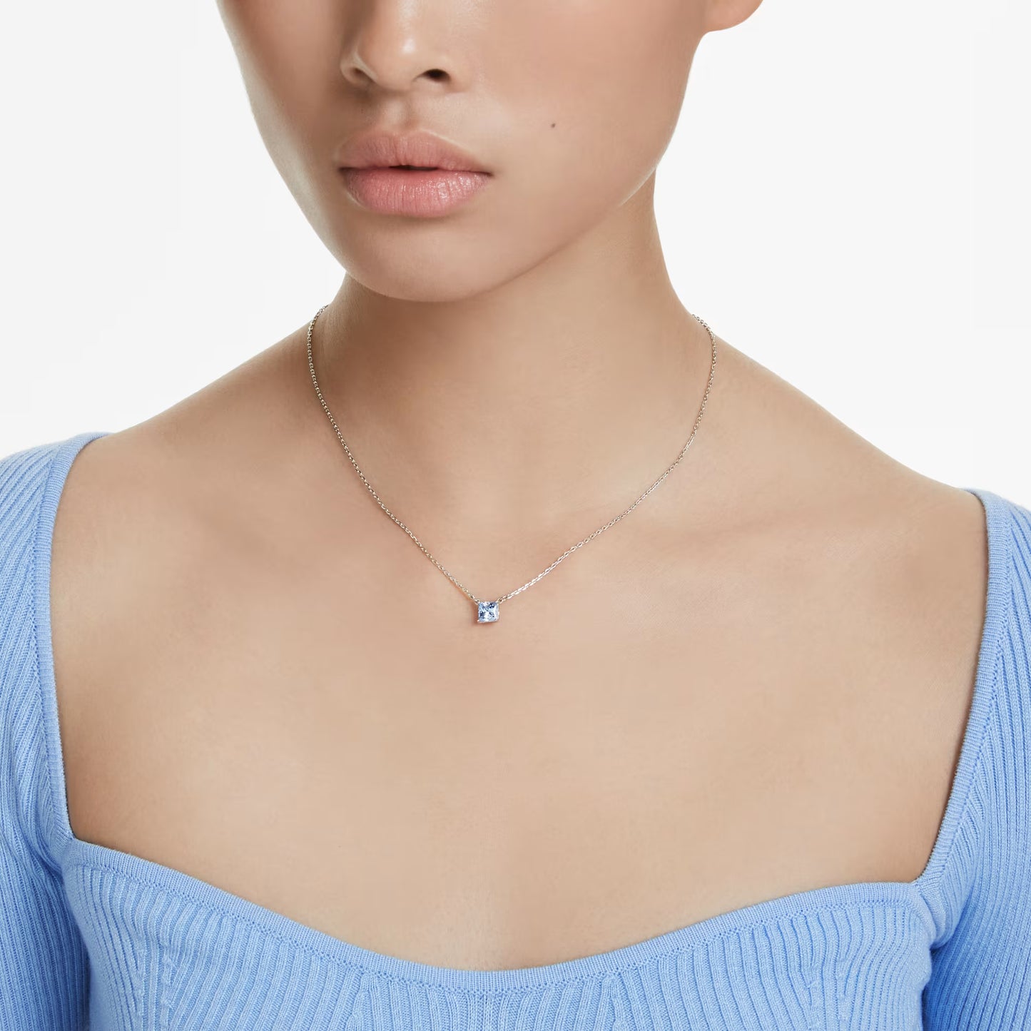 Matrix pendant, Square cut, Blue, Rhodium plated