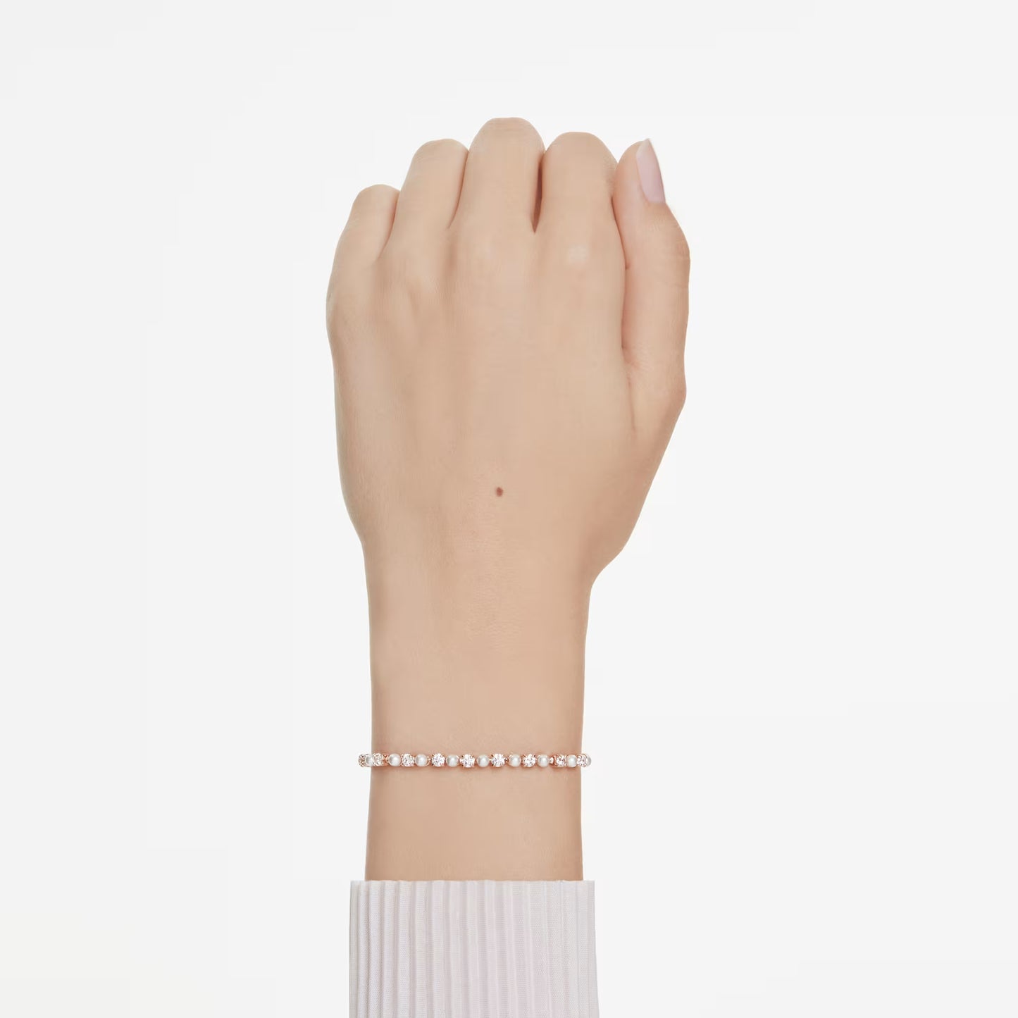 Matrix Tennis bracelet, Crystal pearl, Round cuts, White, Rose gold-tone plated