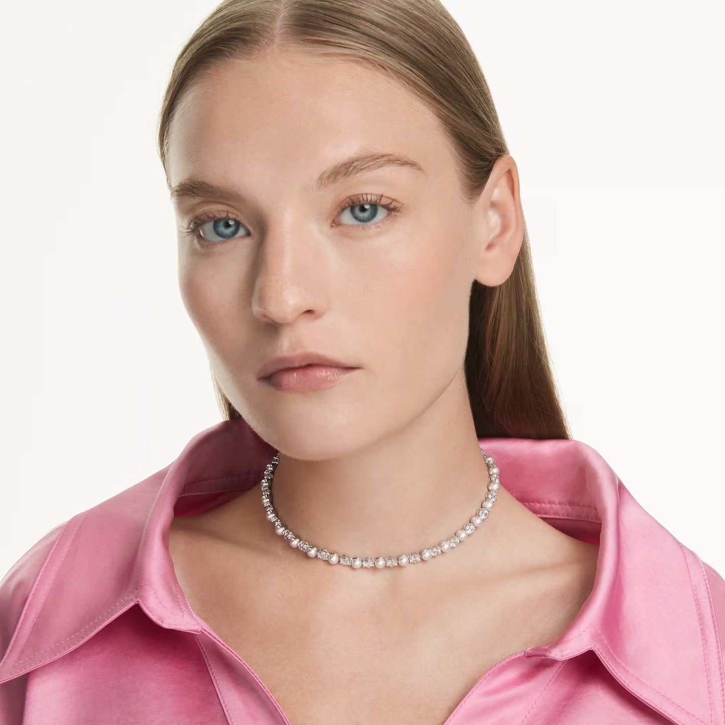 Matrix Tennis necklace, Crystal Pearl, Rhodium
