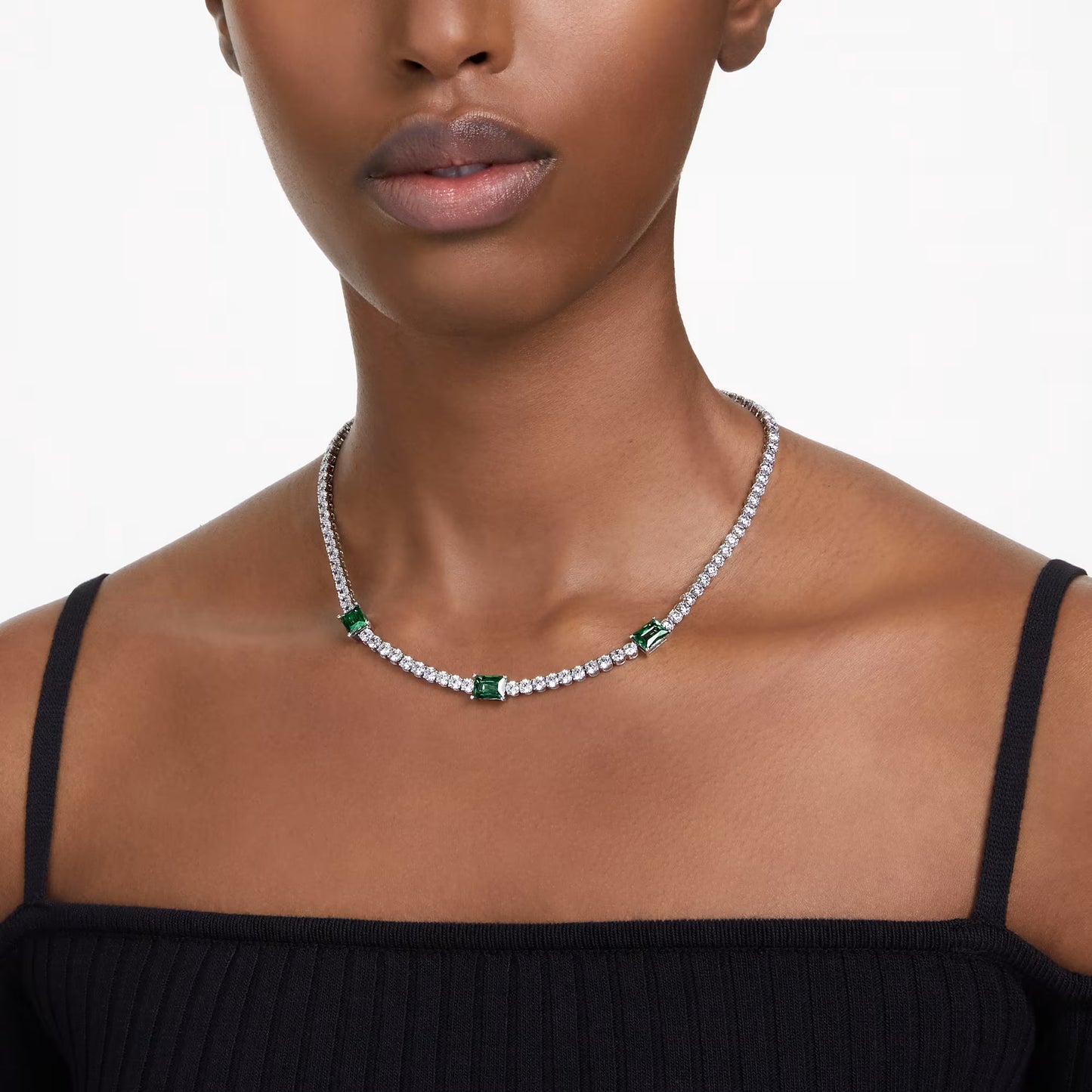 Matrix Tennis necklace, Mixed cuts, Green, Rhodium