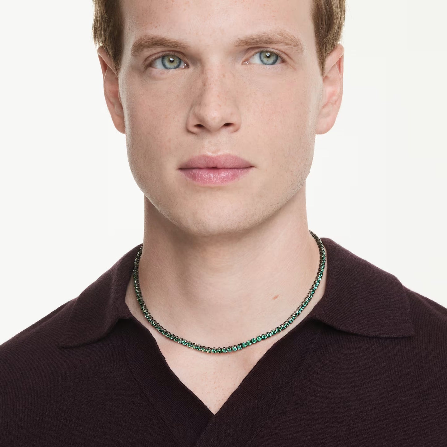 Matrix Tennis necklace, Round cut, Green, Ruthenium plated