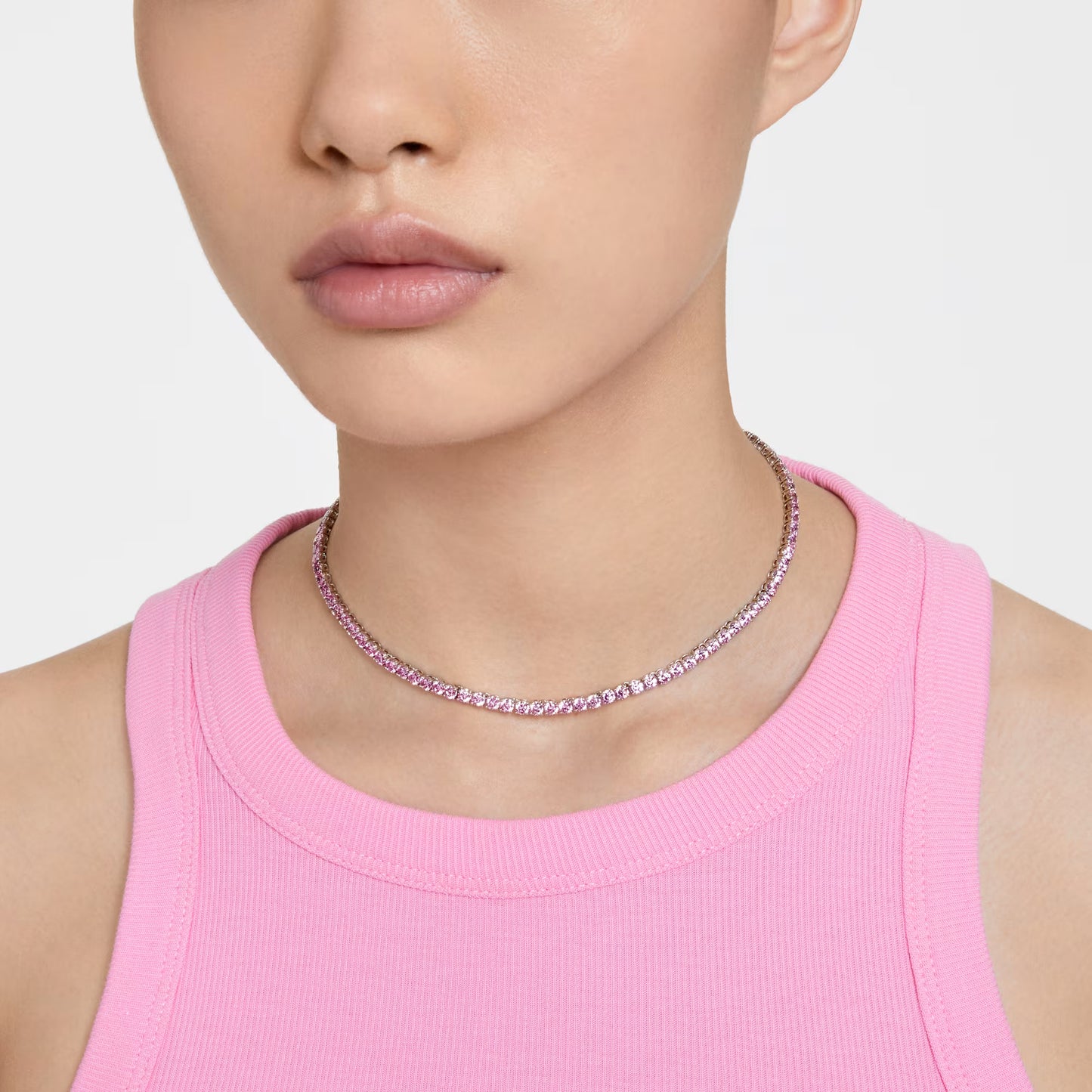 Matrix Tennis necklace, Round, Pink, Rhodium, M
