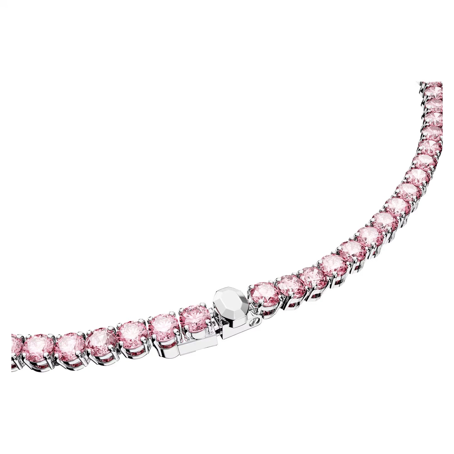 Matrix Tennis necklace, Round, Pink, Rhodium, M