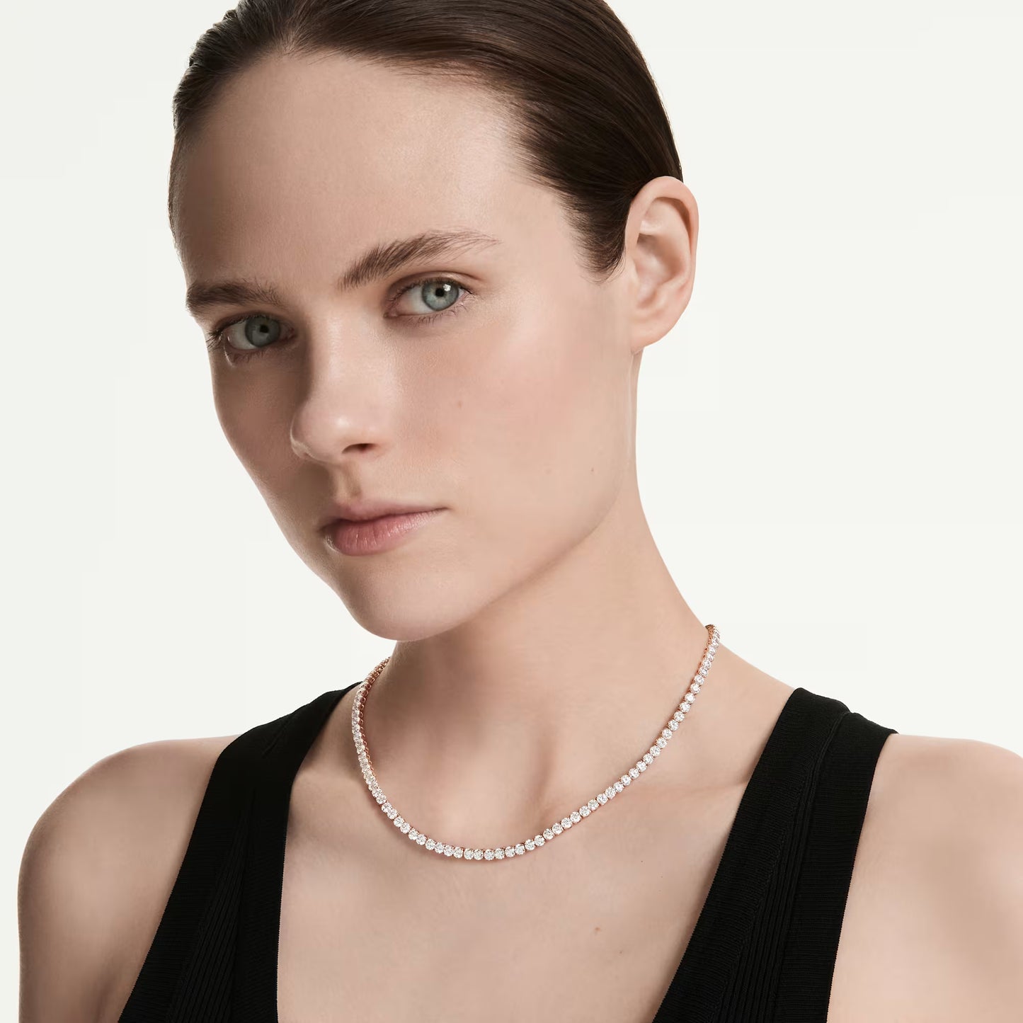 Matrix Tennis necklace Round cut, White, 18K rose gold finish