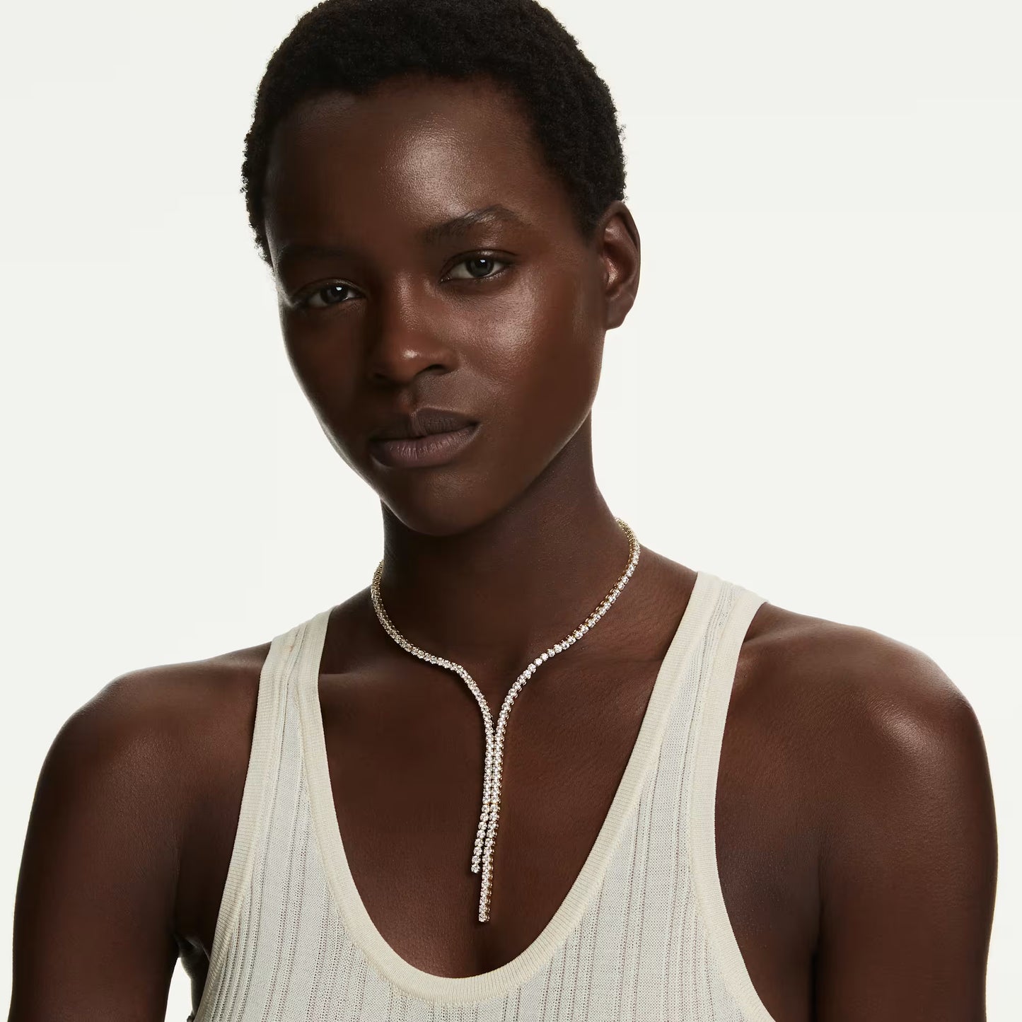 Matrix Y necklace Round cut, White, 18K gold finish