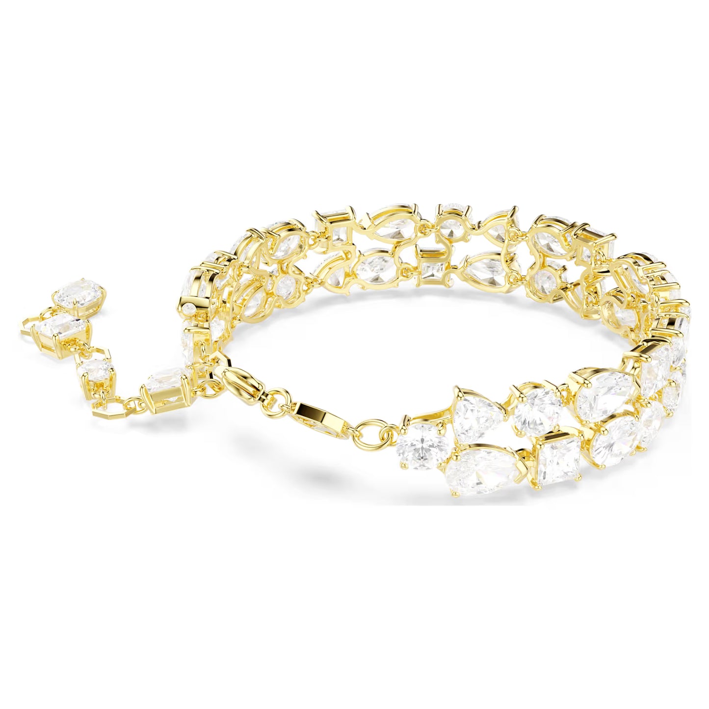 Mesmera bracelet, Mixed cuts, White, Gold-tone plated