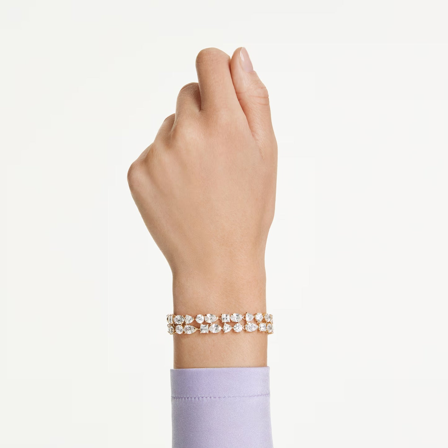Mesmera bracelet, Mixed cuts, White, Gold-tone plated