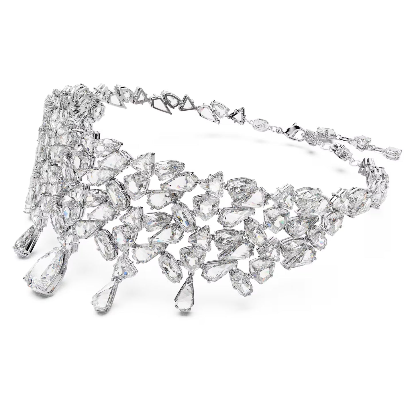 Mesmera choker, Mixed cuts, White, Rhodium plated
