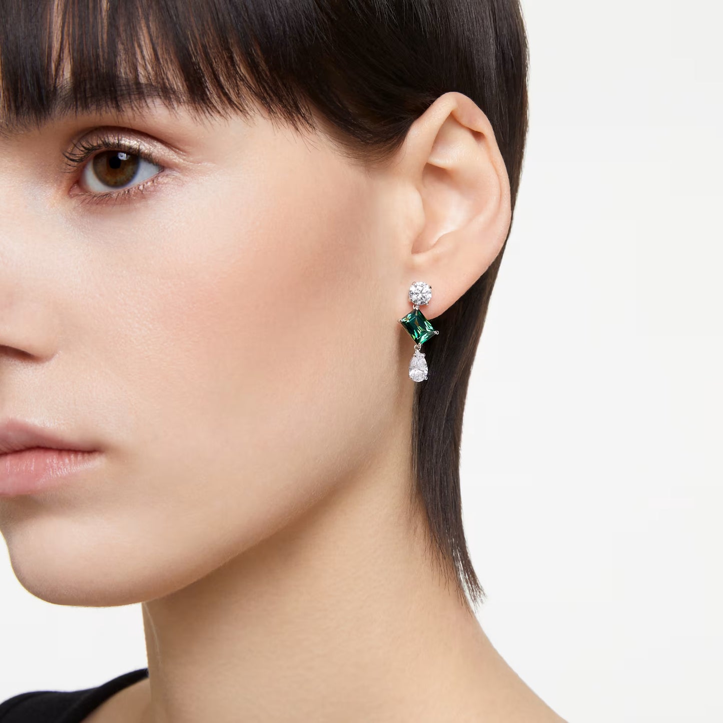Mesmera drop earrings, Mixed cuts, Green, Rhodium