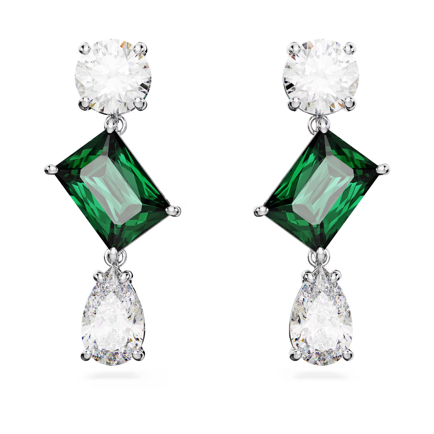 Mesmera drop earrings, Mixed cuts, Green, Rhodium