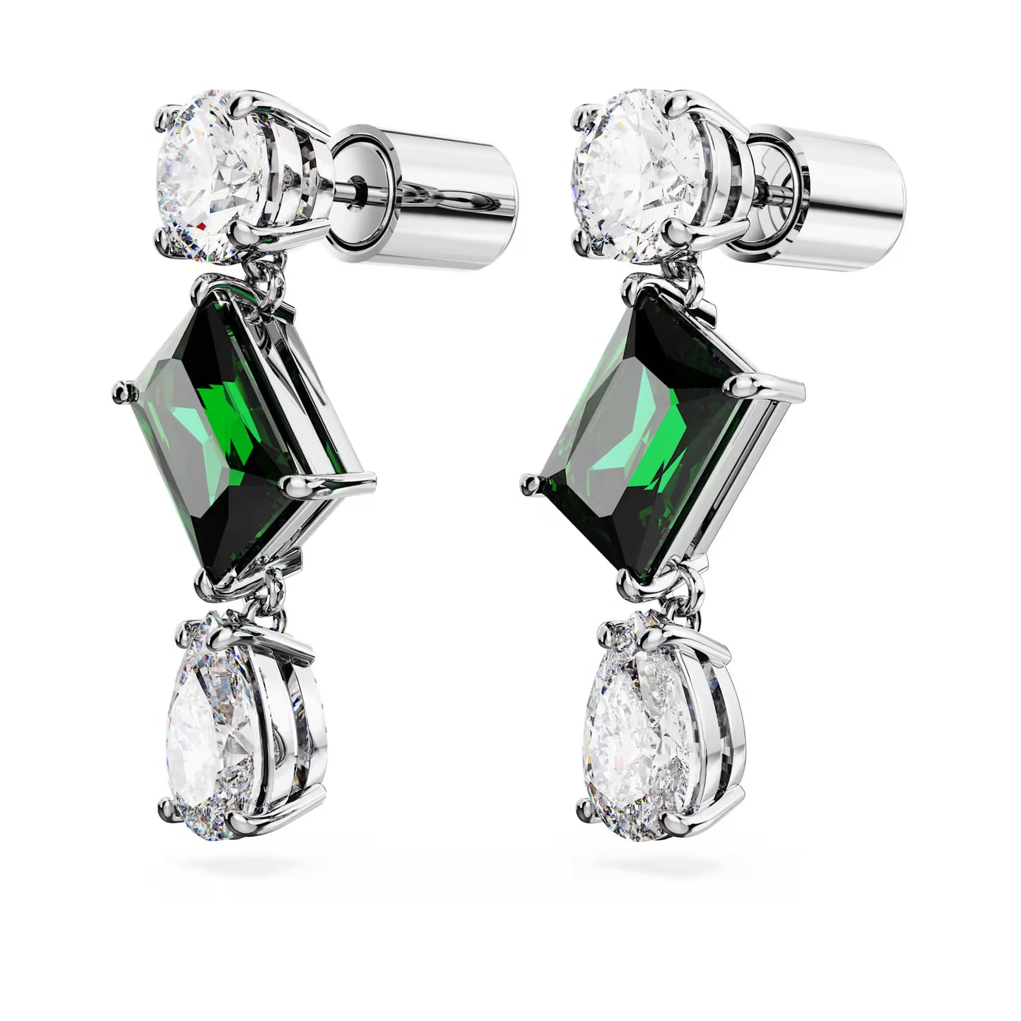 Mesmera drop earrings, Mixed cuts, Green, Rhodium