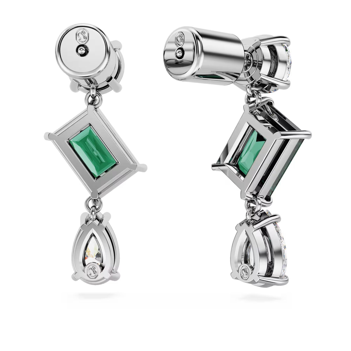 Mesmera drop earrings, Mixed cuts, Green, Rhodium