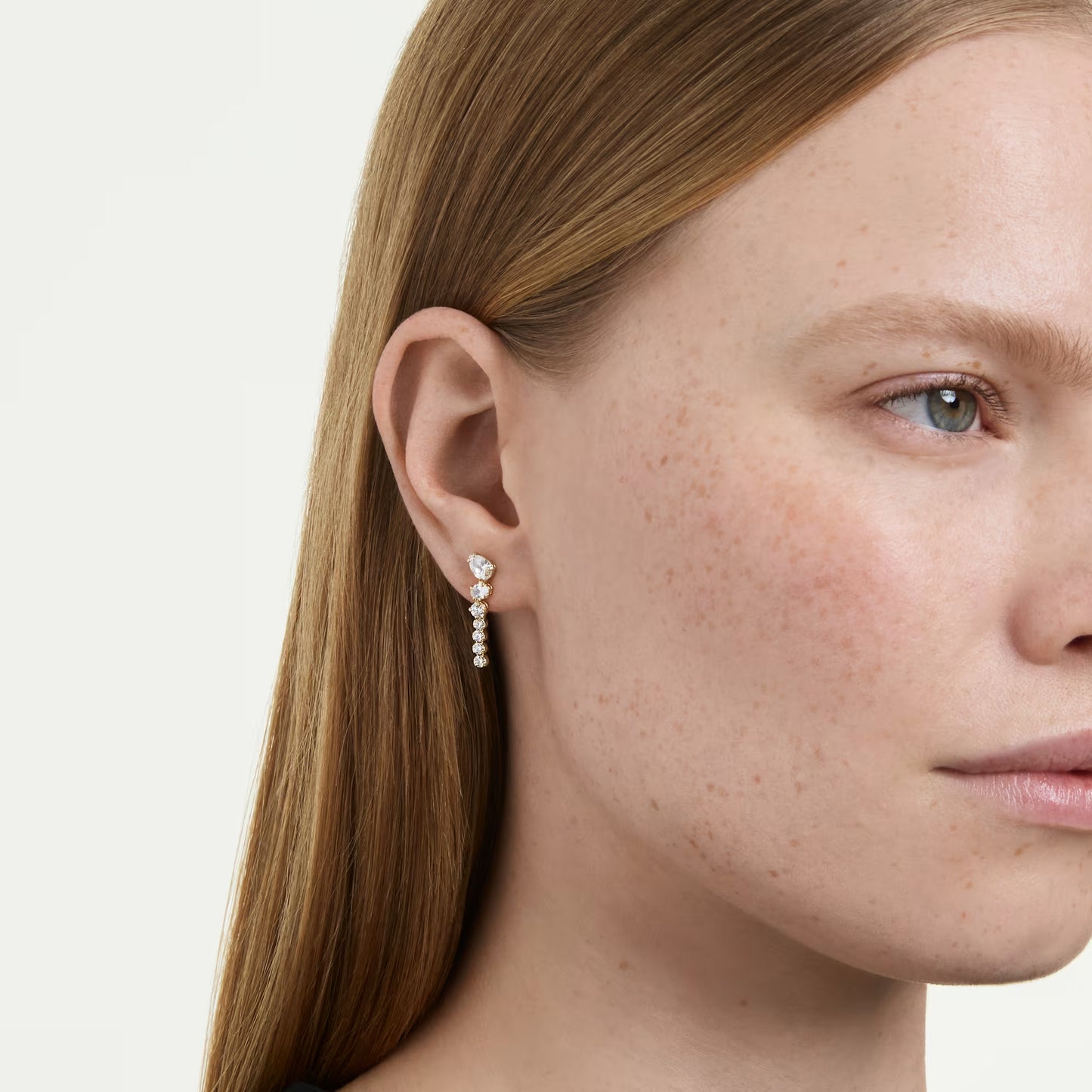 Mesmera drop earrings, Mixed cuts, White, 18K gold finish