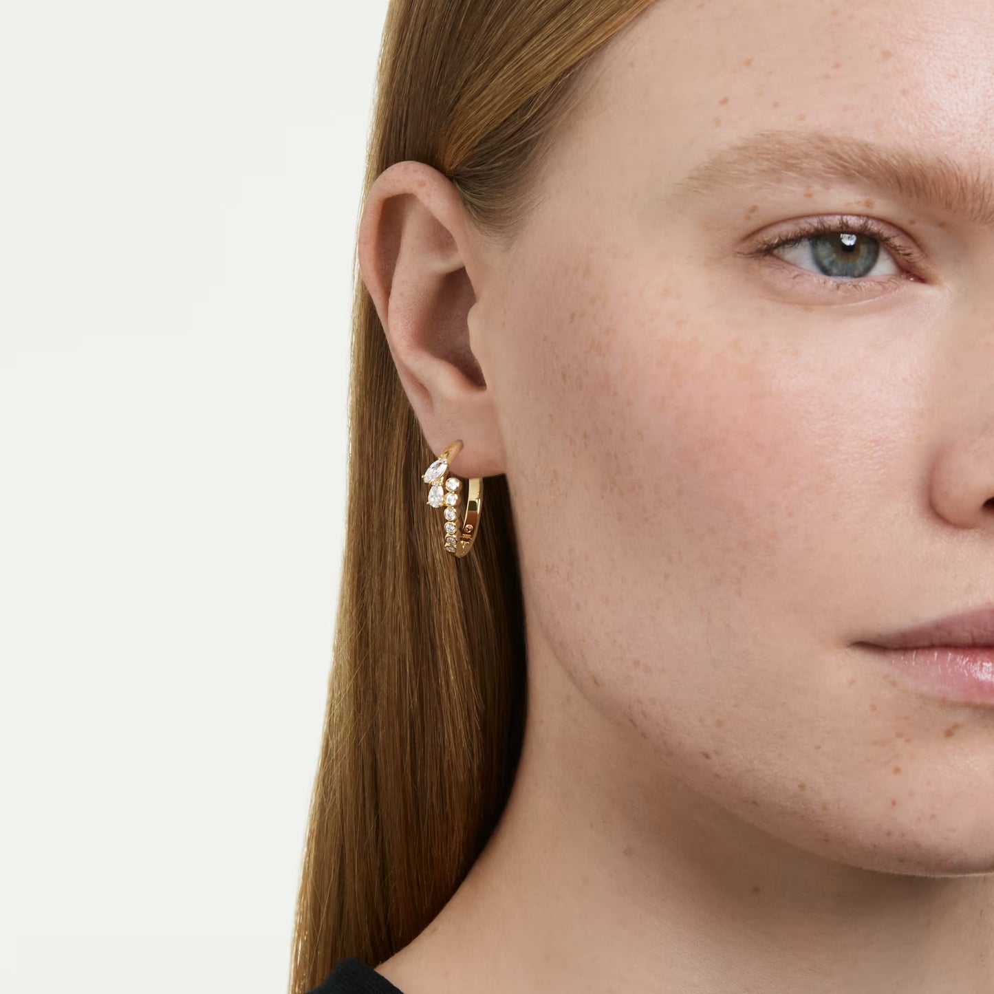 Mesmera hoop earrings Mixed cuts, White, 18K gold finish