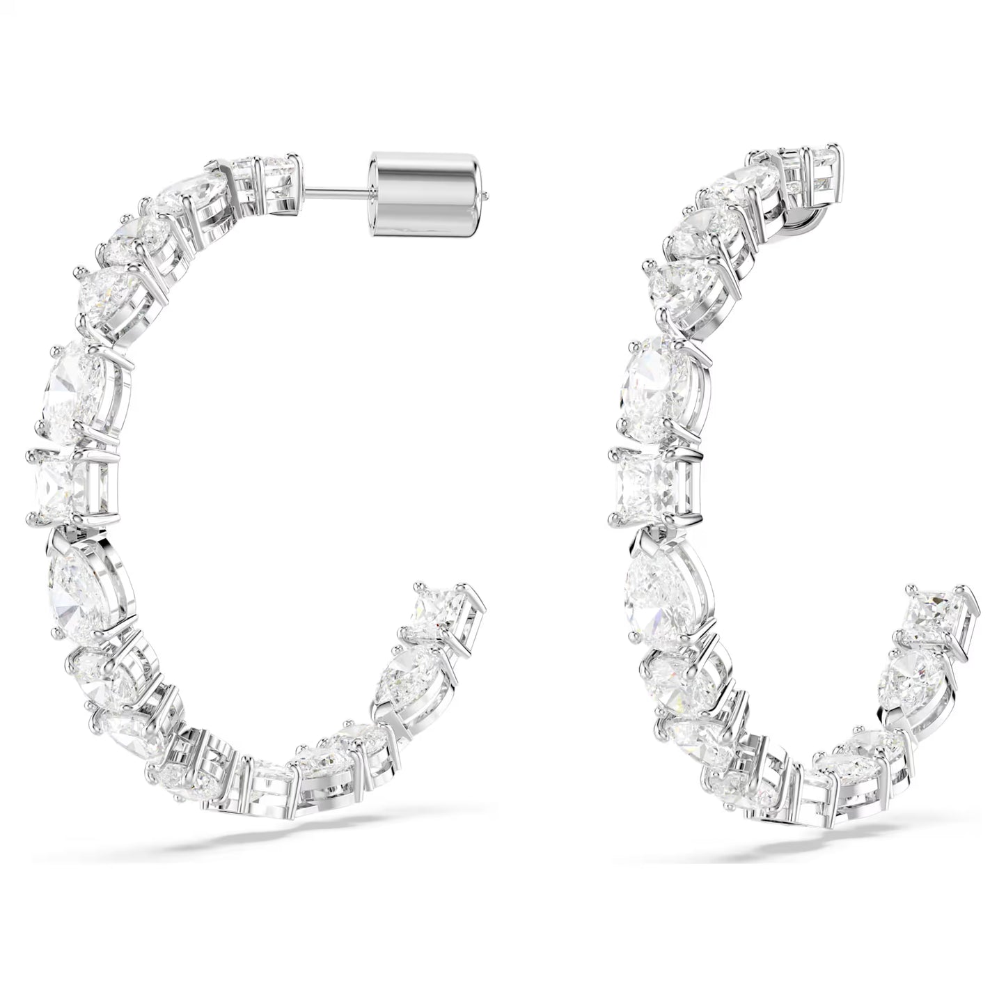 Mesmera hoop earrings, Mixed cuts, White, Rhodium