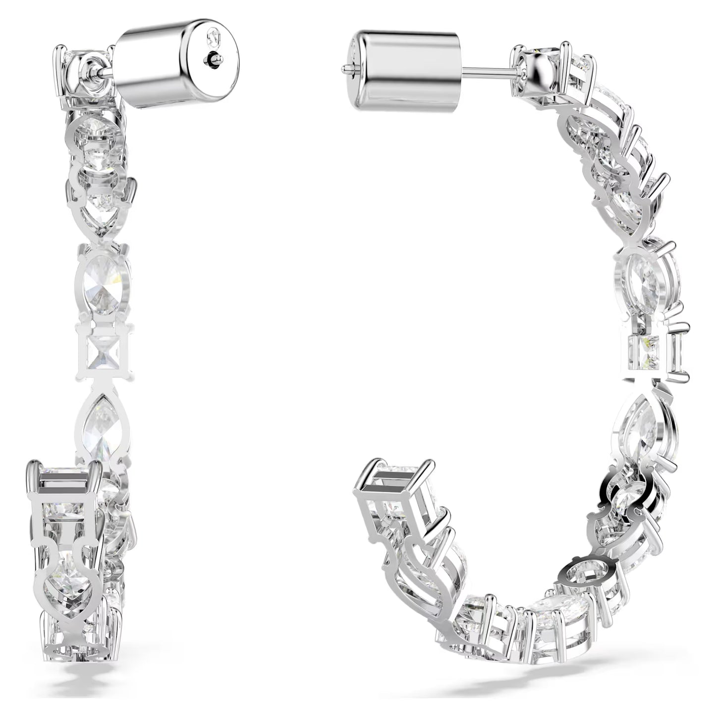Mesmera hoop earrings, Mixed cuts, White, Rhodium