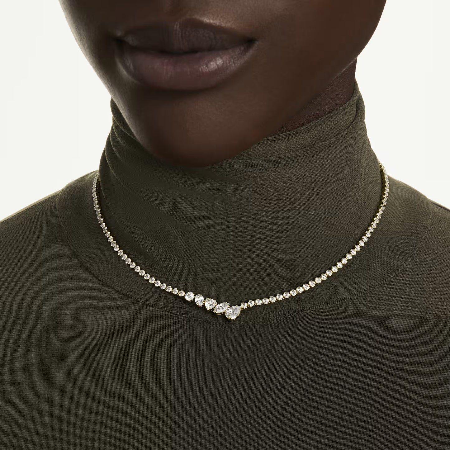 Mesmera necklace Mixed cuts, White, 18K gold finish