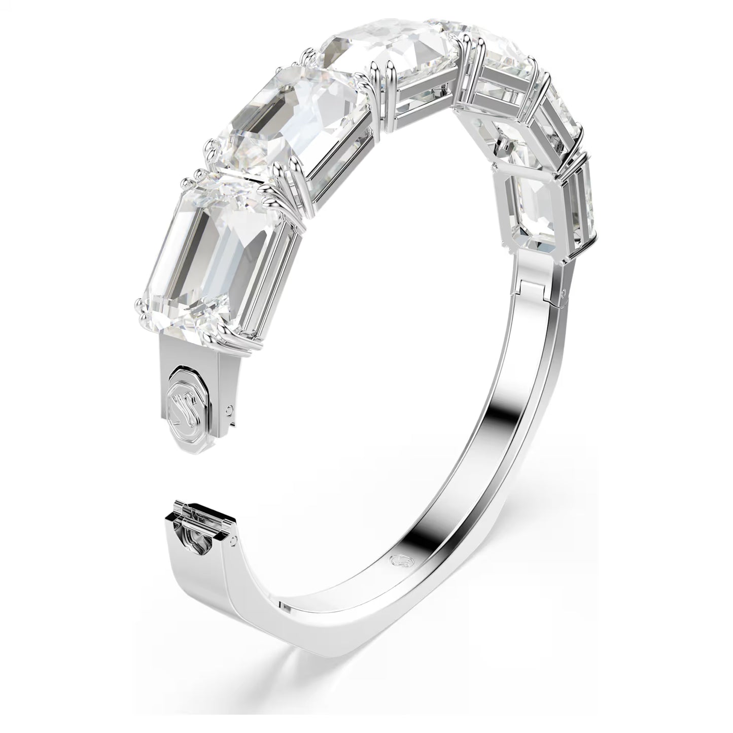 Millenia bangle, Octagon cut, White, Rhodium