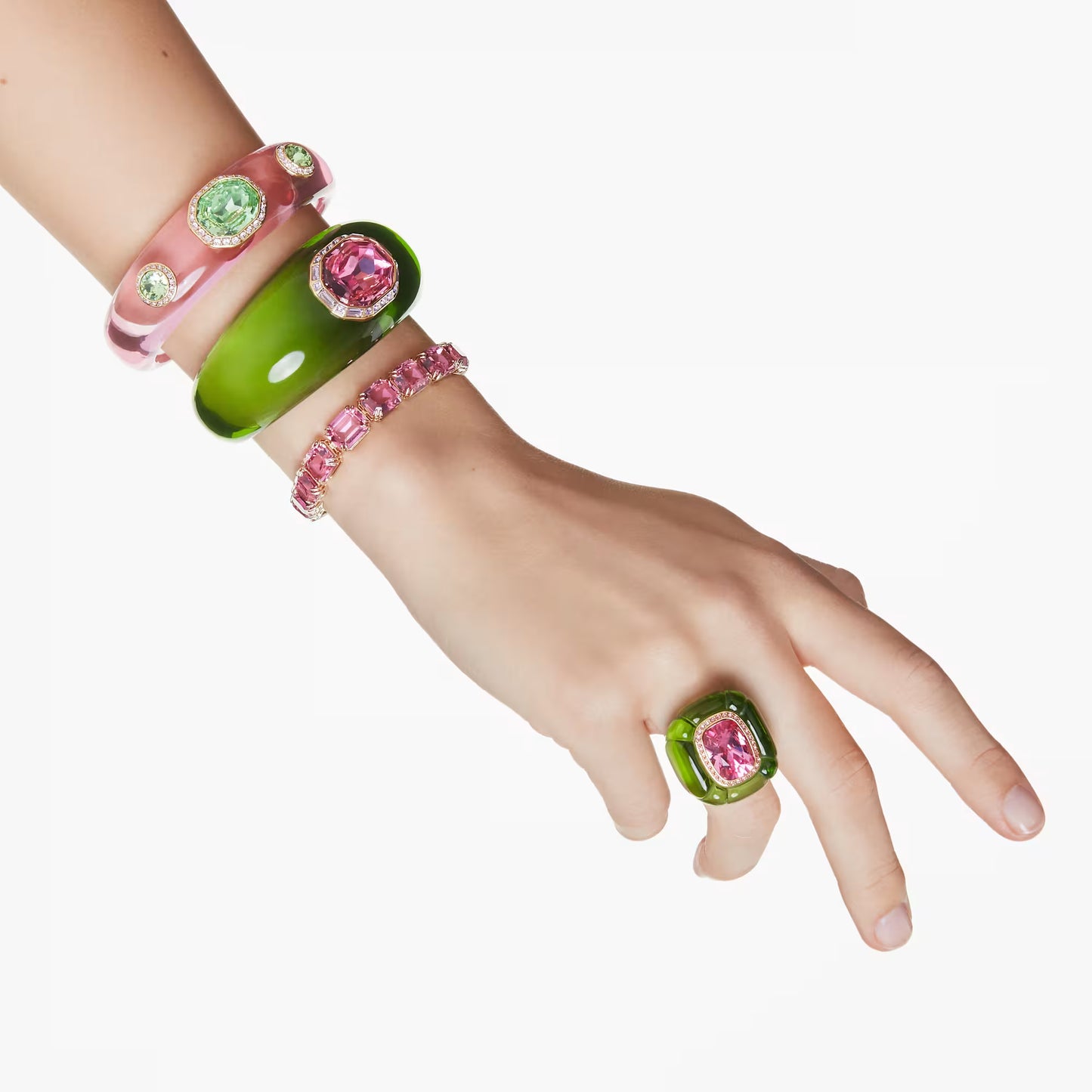 Millenia bracelet, Octagon cut, Pink, Gold-tone