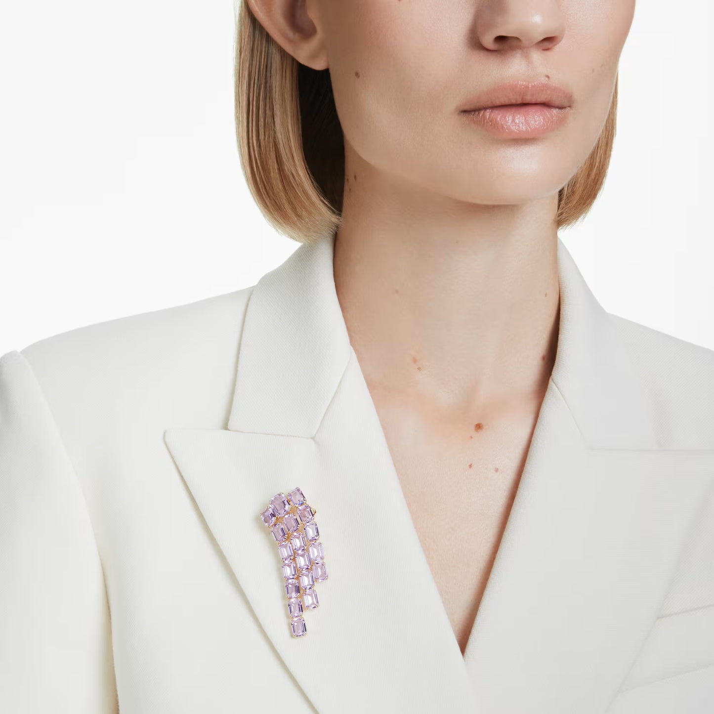 Millenia brooch, Octagon cut, Gold-tone plated