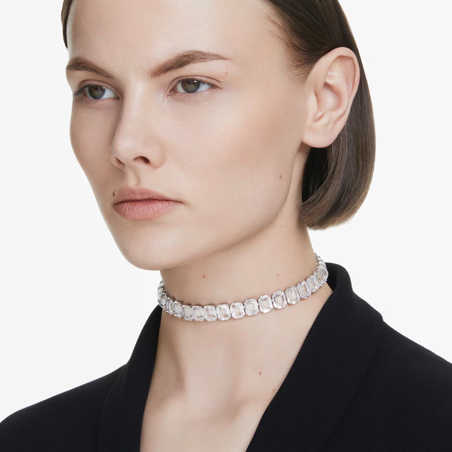 Millenia choker, Octagon cut, White, Rhodium