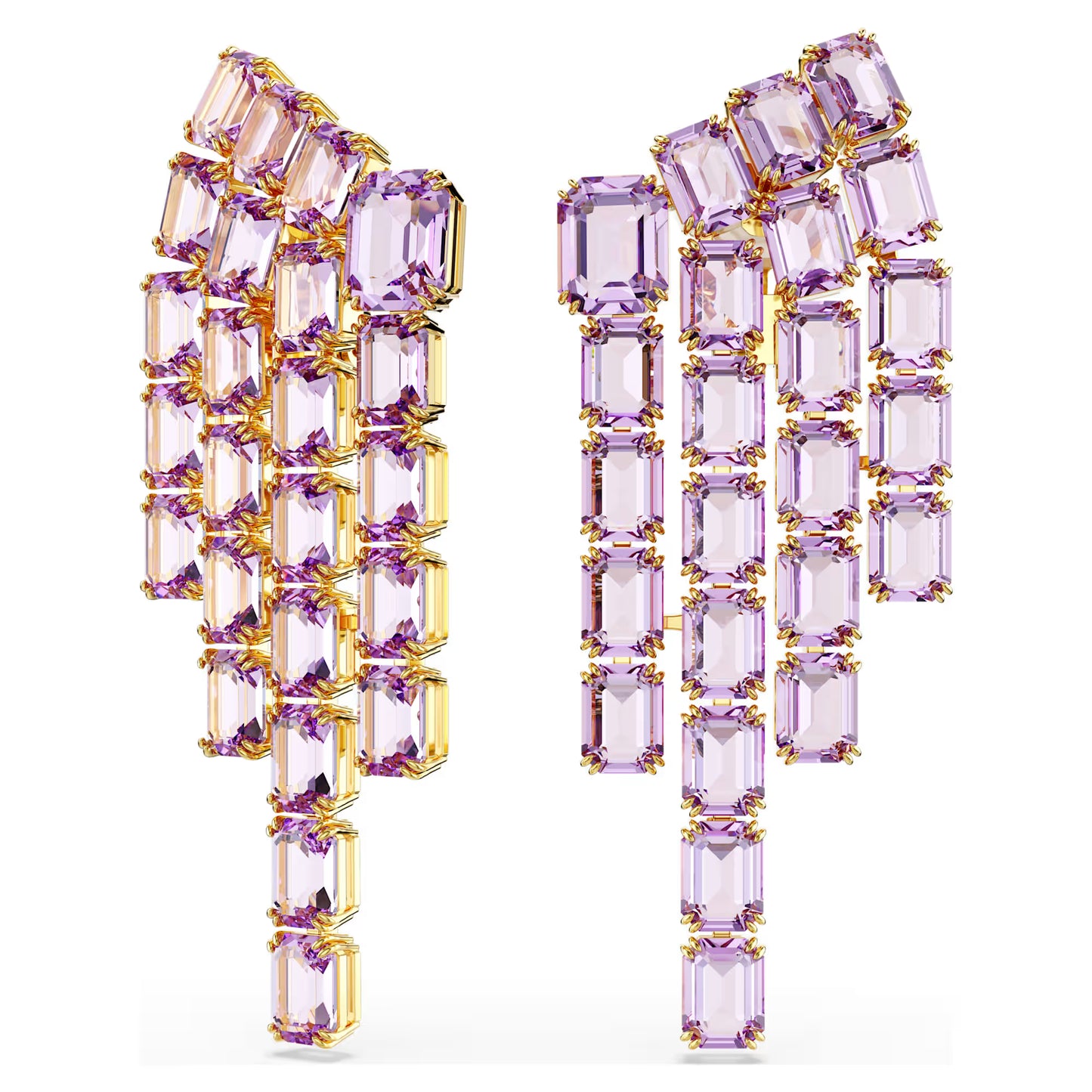 Millenia clip earrings, Octagon cut, Chandelier, Purple, Gold-tone