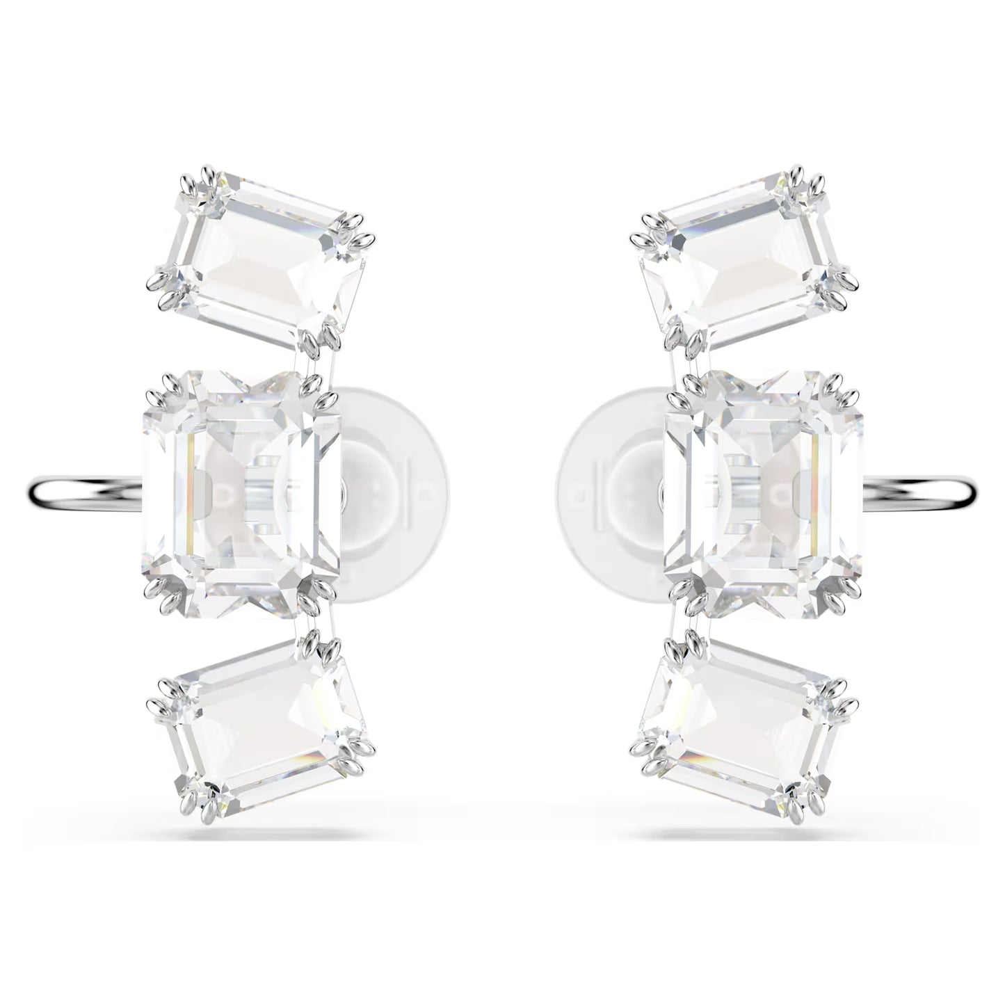 Millenia clip earring, Octagon cut, White, Rhodium