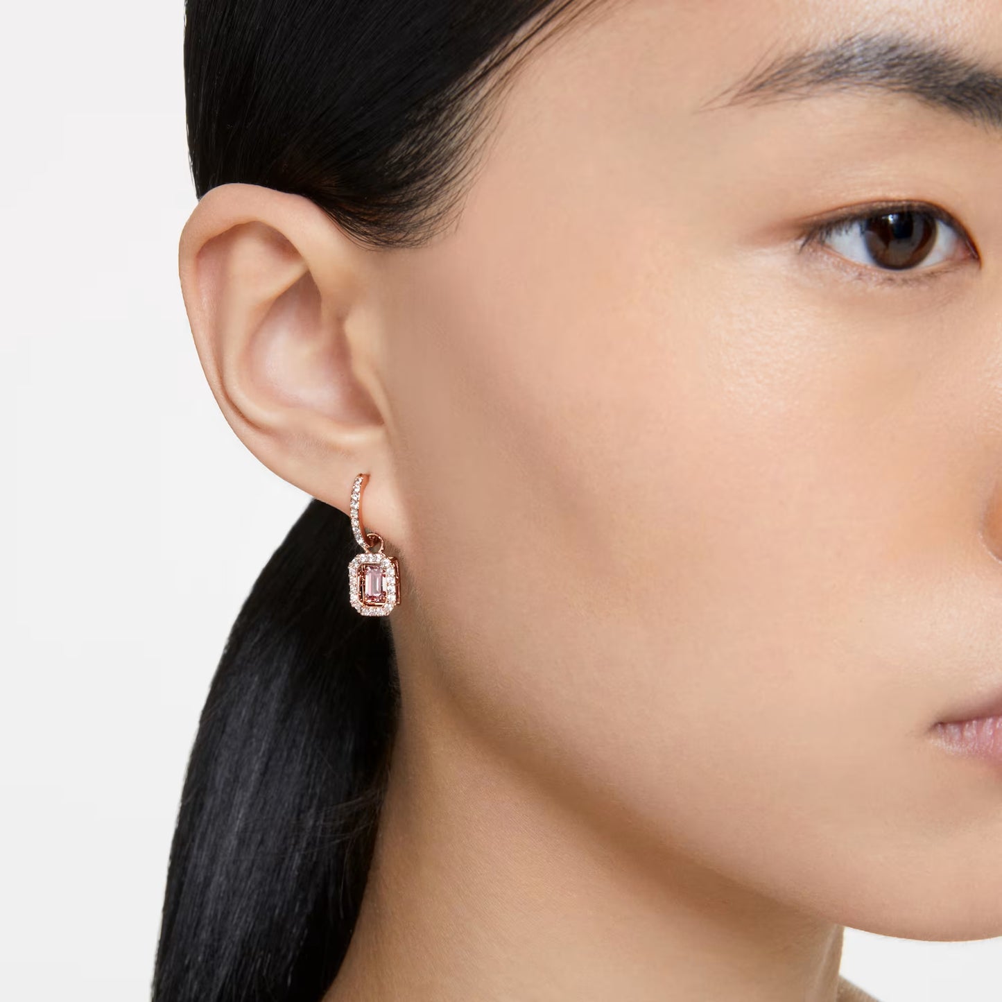Millenia drop earrings, Octagon cut, Pink, Rose gold-tone plated