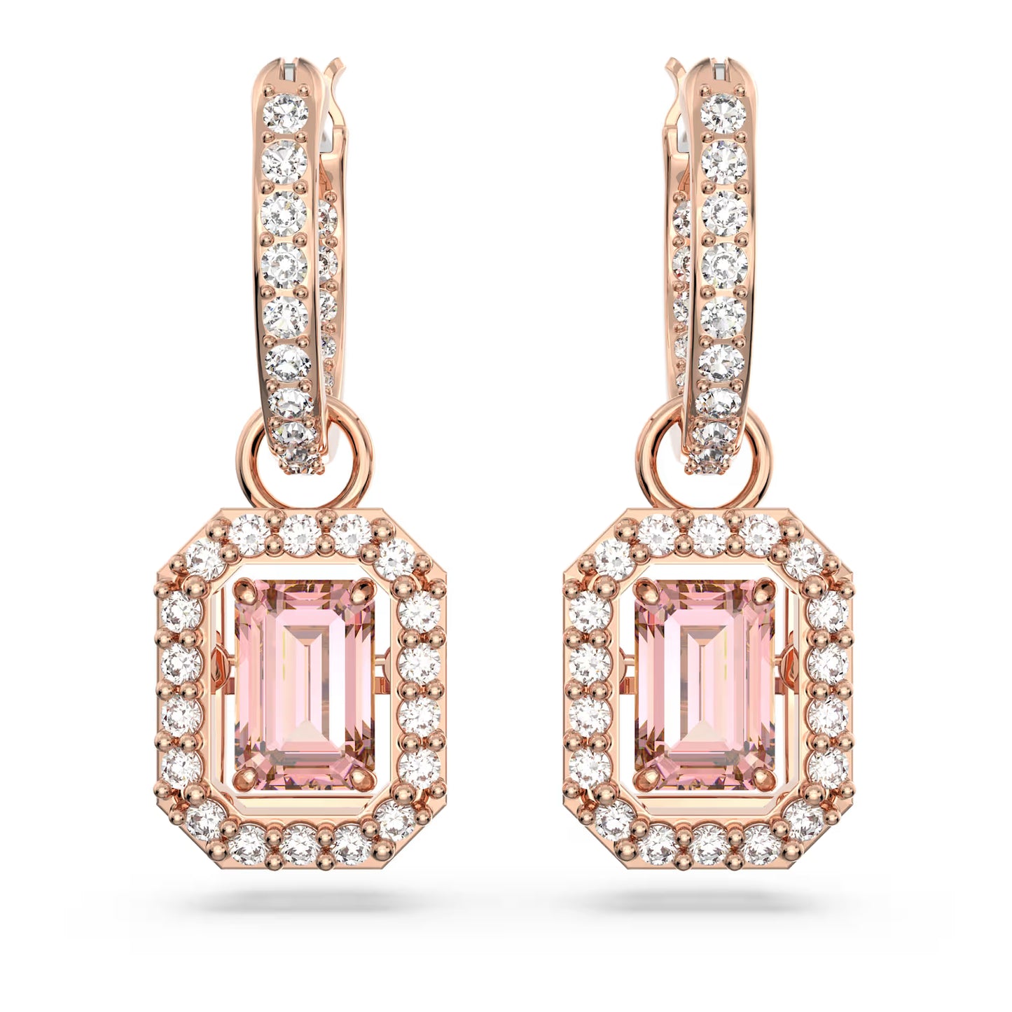 Millenia drop earrings, Octagon cut, Pink, Rose gold-tone plated
