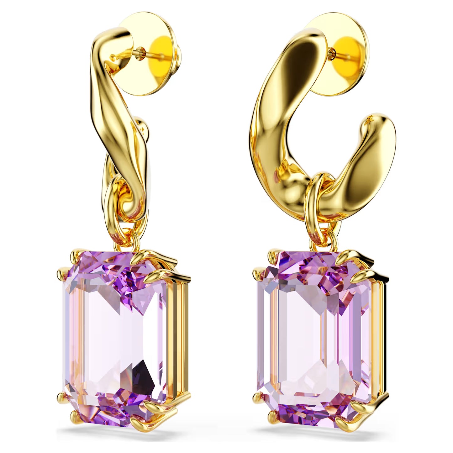 Millenia drop earrings, Octagon cut, Purple, Gold-tone