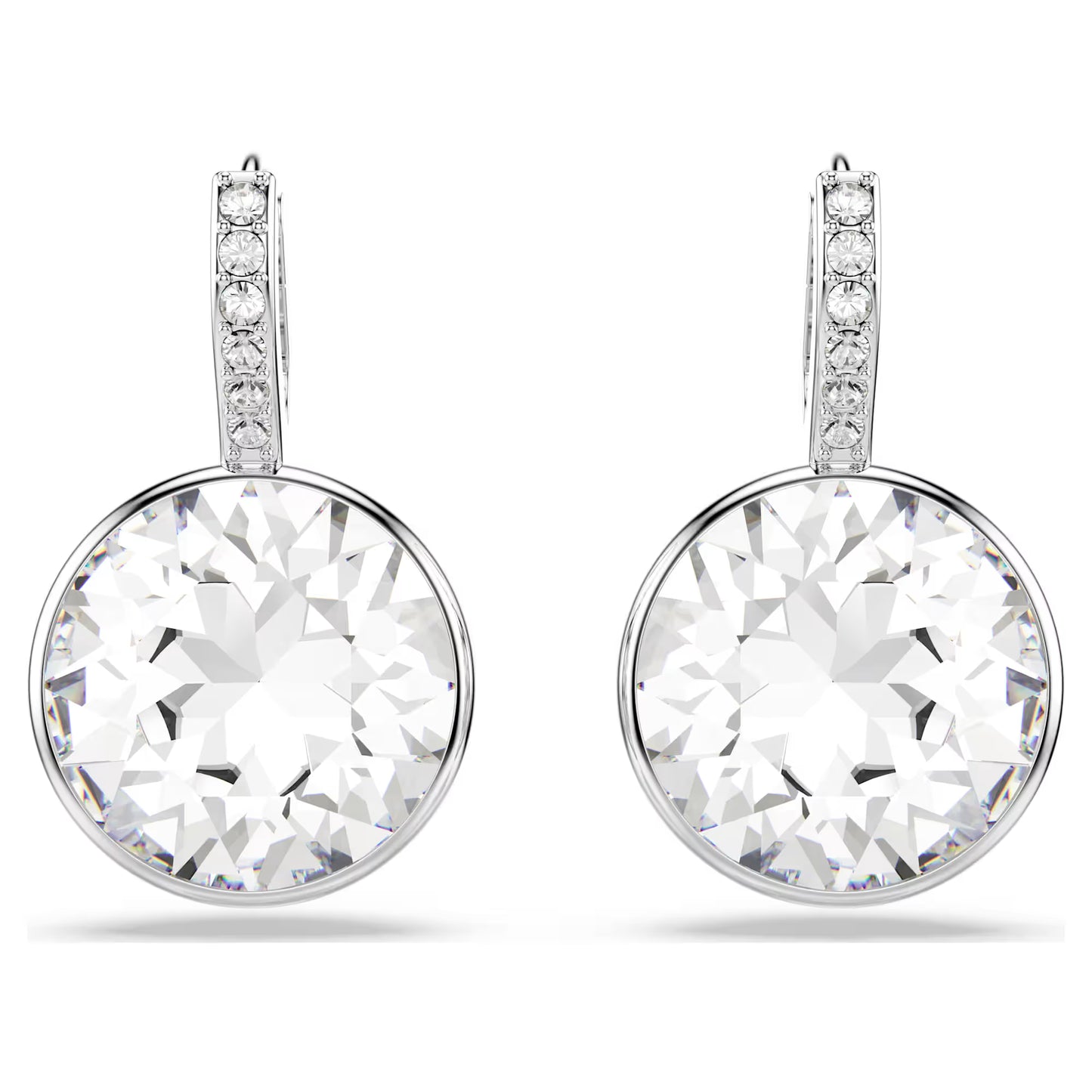 Millenia drop earrings, Round cut, White, Rhodium plated