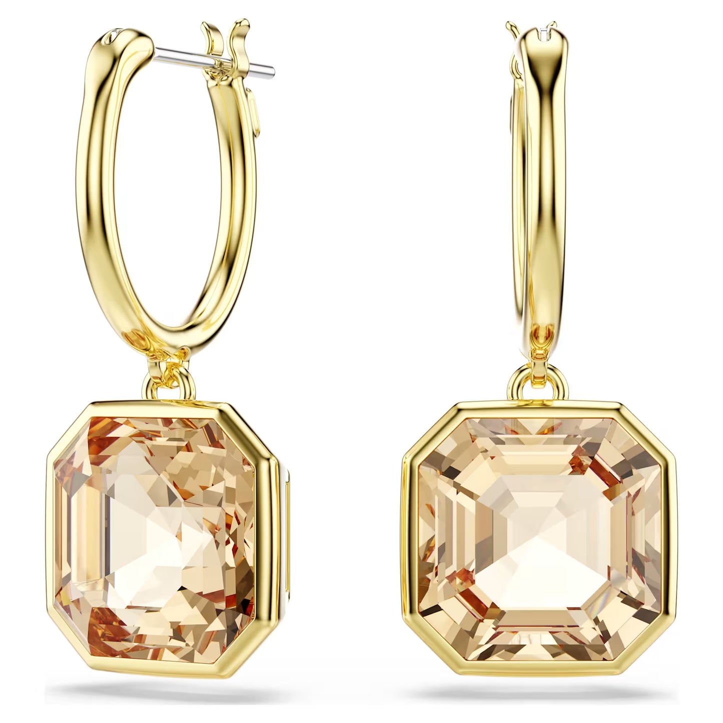 Millenia drop earrings, Square cut, Caramel, Gold-tone plated