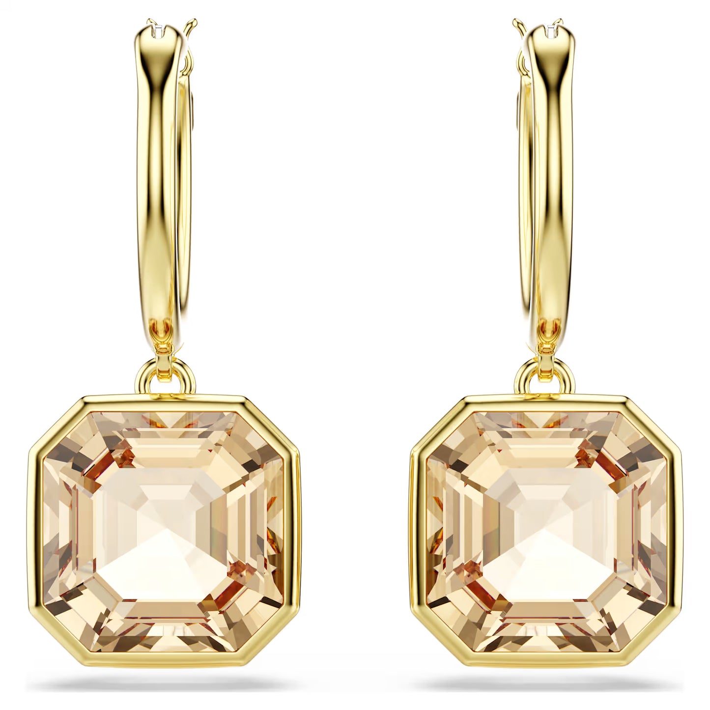 Millenia drop earrings, Square cut, Caramel, Gold-tone plated