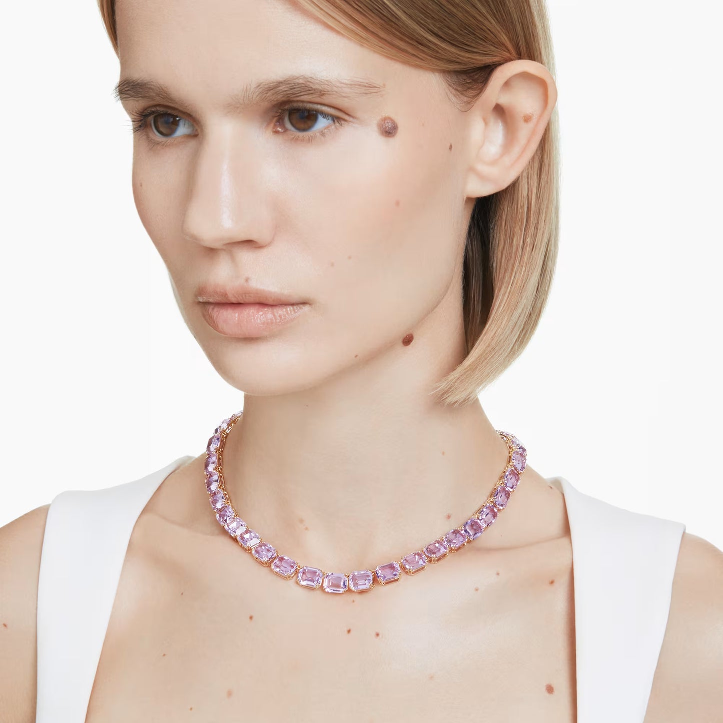 Millenia Tennis necklace, Octagon cut, Purple, Gold-tone