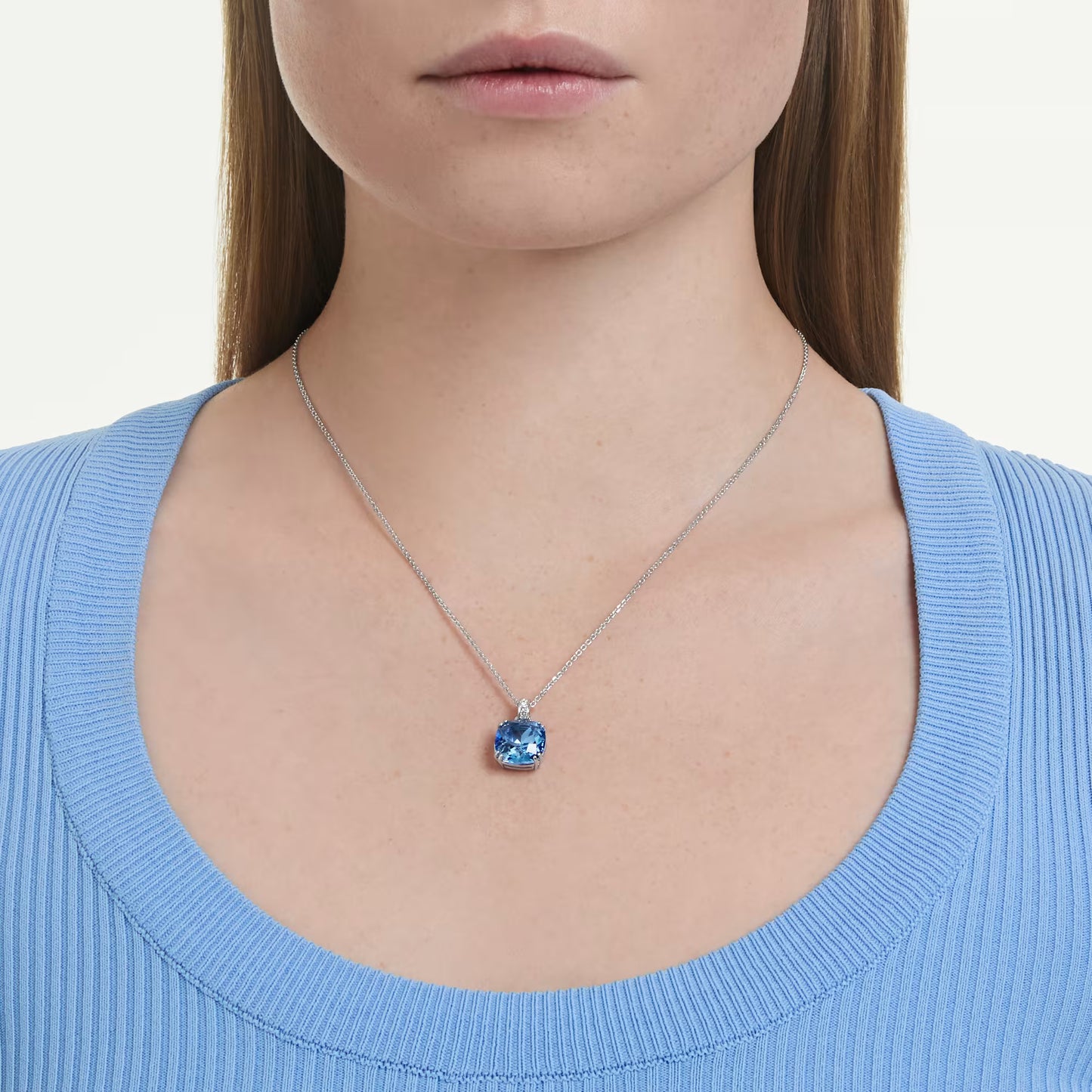 Millenia pendant Cushion cut, Blue, Rhodium plated
