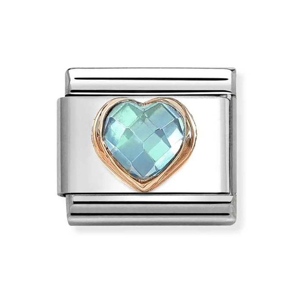 Rose Gold Blue Heart CZ Charm